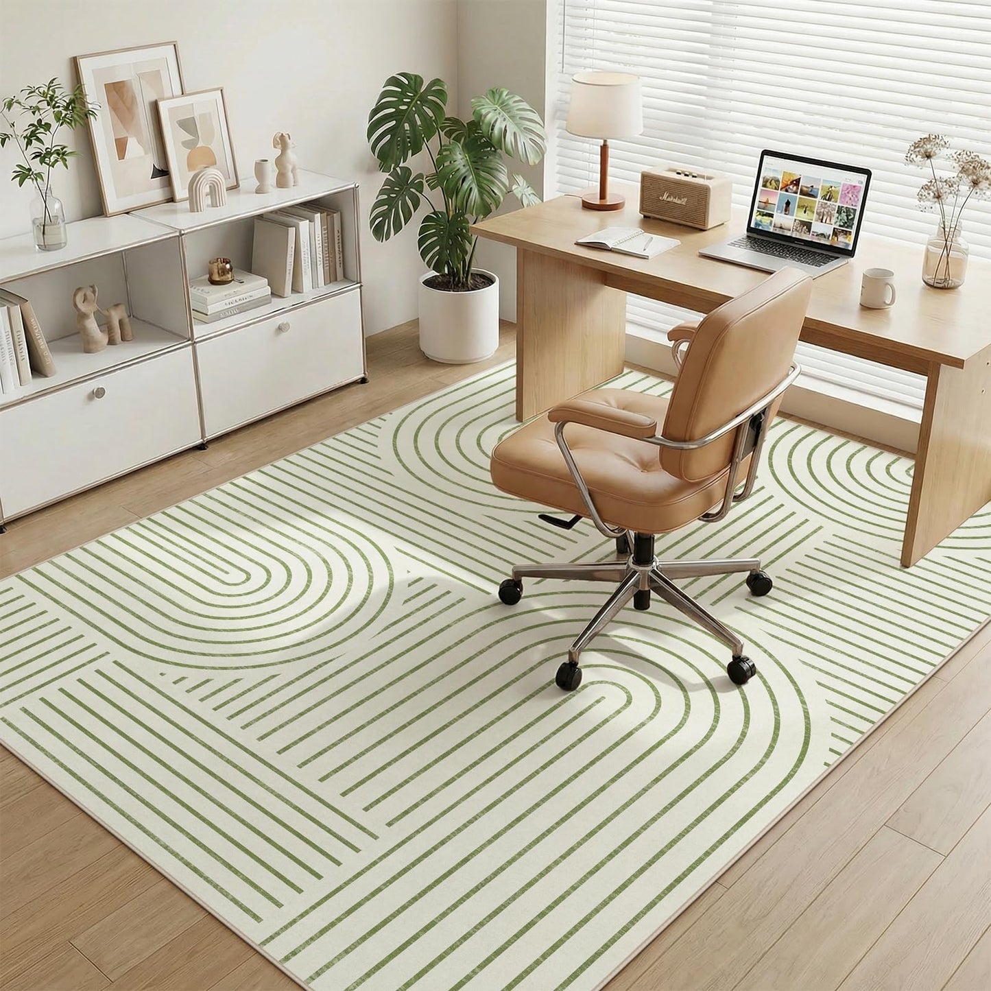 Dadasgk Washable Area Rug 5x7 - Boho Living Room Rug Soft Indoor Carpet Ultra-Thin Sage Green Modern Abstract Rainbow Rugs for Bedroom Dining Room Nursery Classroom Home Decor