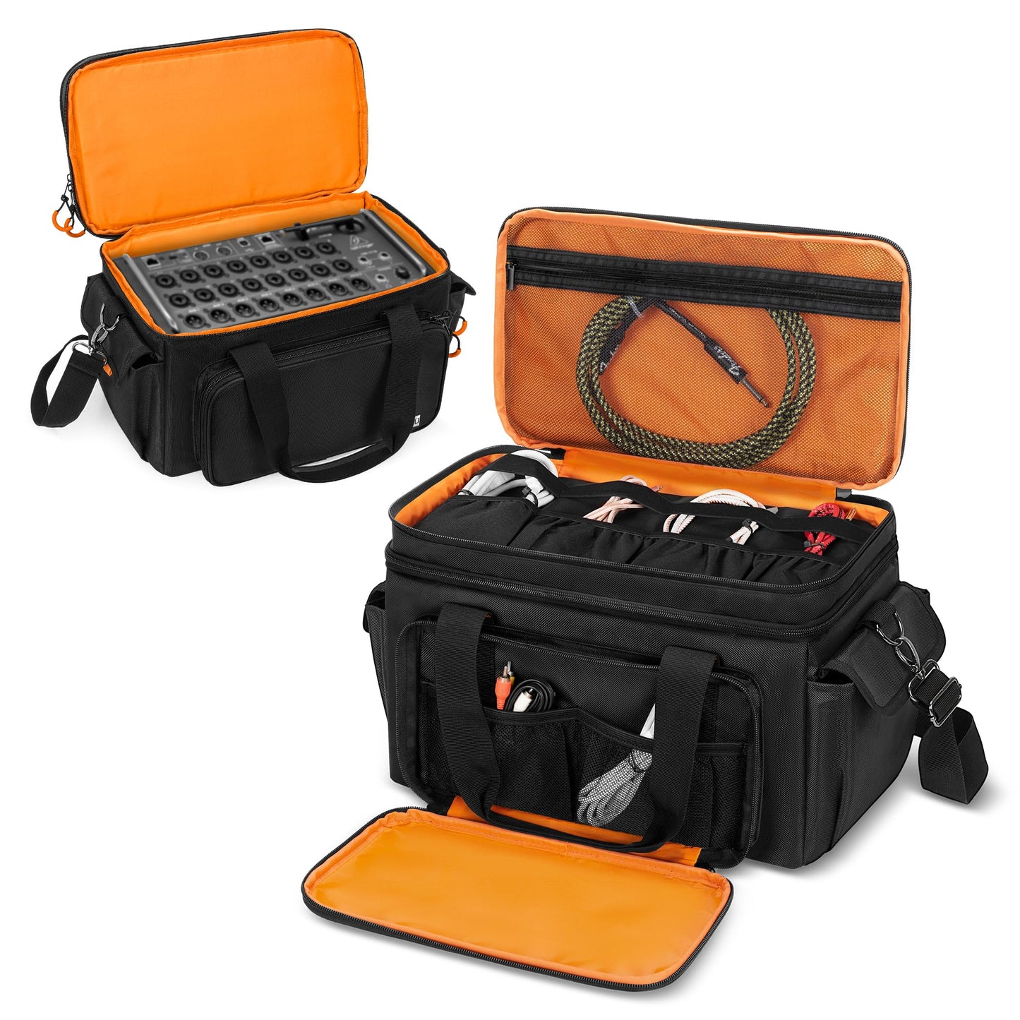 GRAOSO Padded Mixer Carry Bag Compatible with Behringer X-AIR Series Mixers XR12, XR16, XR18, Double Layer DJ Gig Bag with Multiple Pockets for Accessories, Audio Case with Shoulder Strap, Black