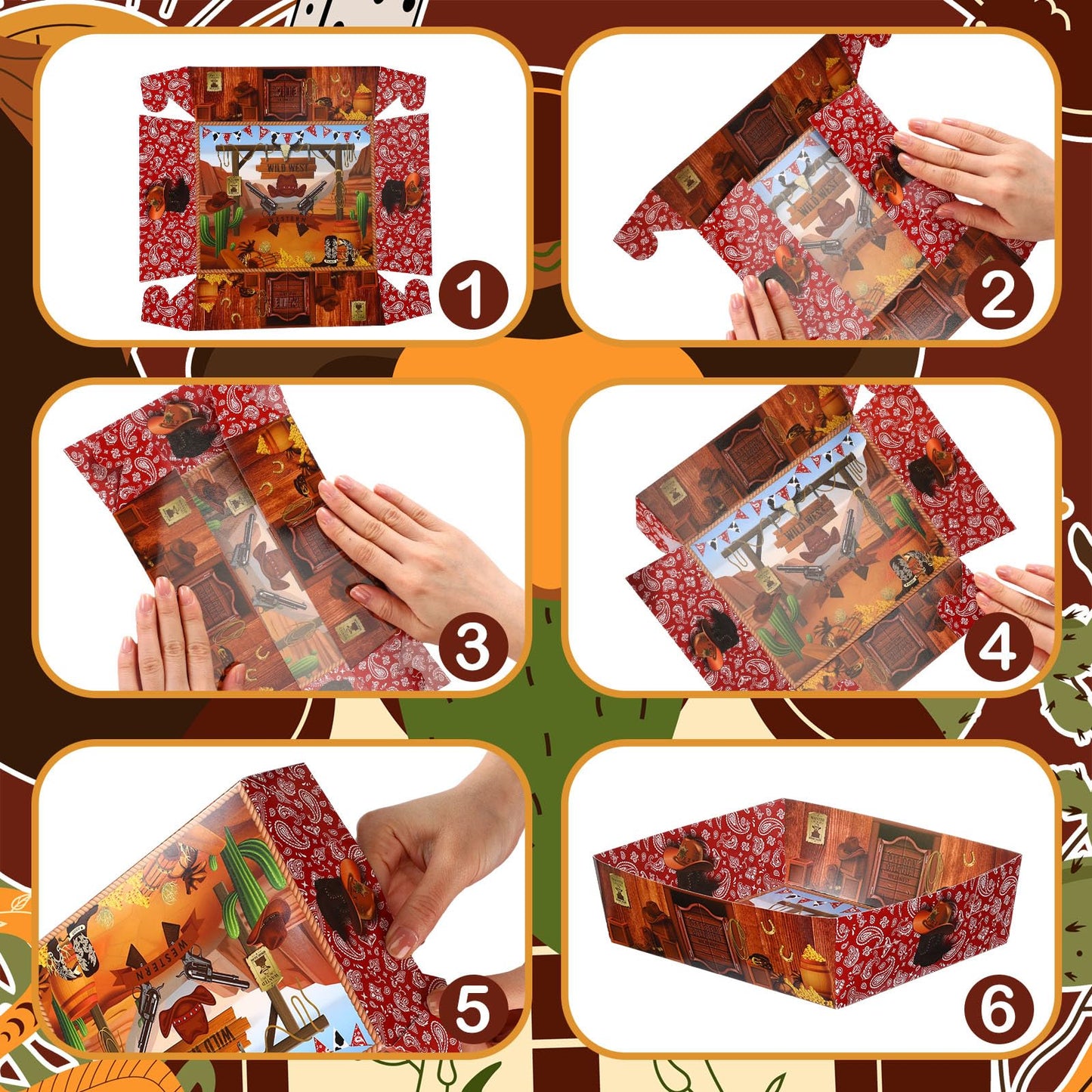 Mifoci 36 Pcs Western Food Trays Cowboy 5 lb Western Party Decorations for Cowboy Baby Shower My First Rodeo Party(Brown)