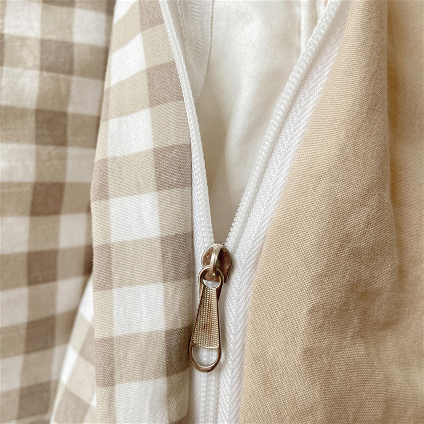 Nayoroom Gingham Duvet Cover Queen Size Brown Tan Plaid Checkered Comforter Cover Grid Farmhouse Dorm Bedding Set 3 Pcs Soft Breathable Washed Microfiber Gifts for Women Men
