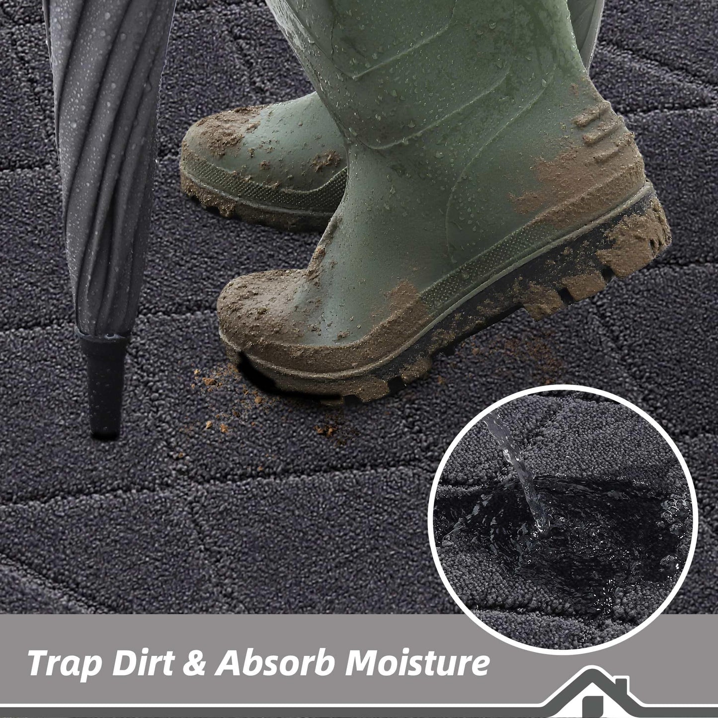 BEQHAUSE Dirt Trapper Door Mat 32" x 48", Non-Slip Doormat Washable Entryway Mat Dog Door Mat, Stain Resistant and Absorbent Welcome Mat for Front Back Door, Muddy Wet Shoes & Paws, Dark Grey
