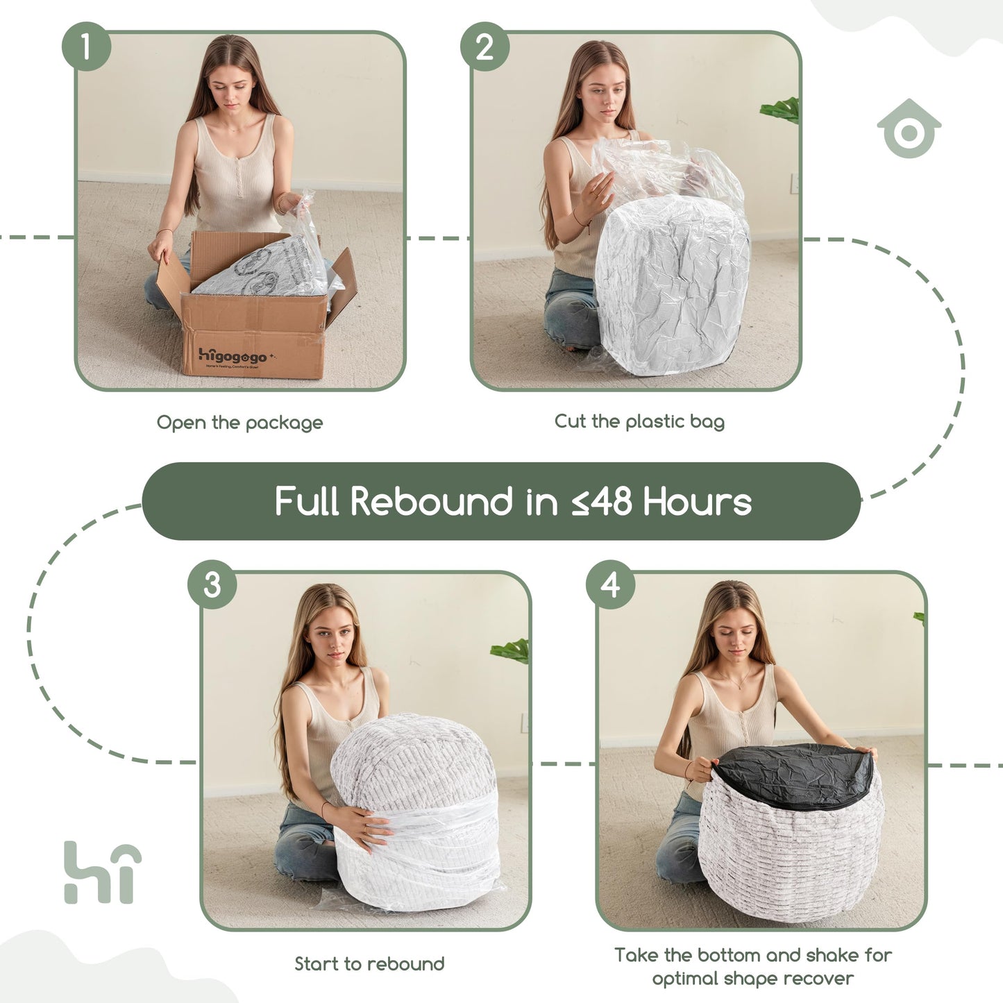 HIGOGOGO Pouf Ottoman Stuffed Round Modern Foam Filled Foot Rest Poufs for Living Room，26 X 18 Inches Footstool for Wedding Christmas Party, Beige