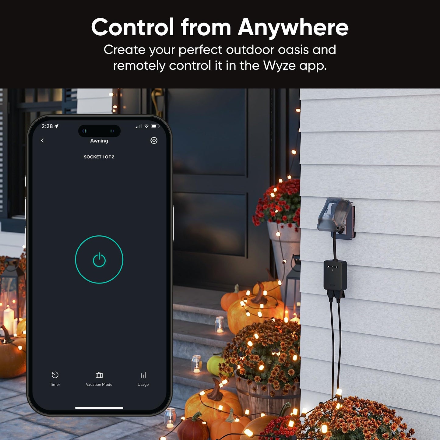 Wyze Plug Outdoor, Dual Outlets Energy Monitoring, IP64, 2.4GHz WiFi Smart Plug, Works with Alexa, Google Assistant, IFTTT, No Hub Required, Black