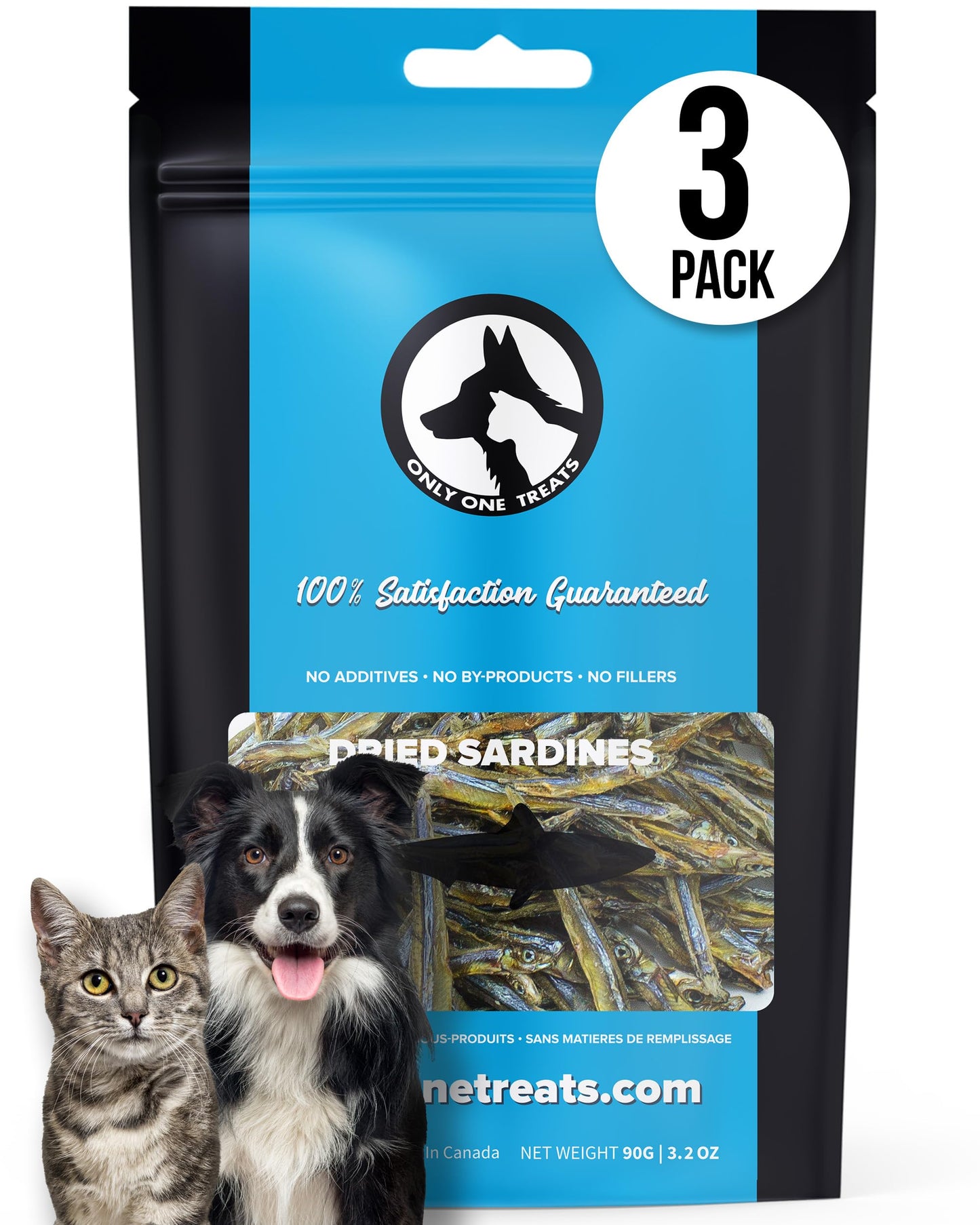 Only One Treats Dried Sardines for Dogs and Cats – All-Natural Training Treats with Omega 3 and Calcium – Sun-Dried Pet Treats for Dogs and Cats Brain, Heart, Skin and Coat Health (150g, Pack of 3)