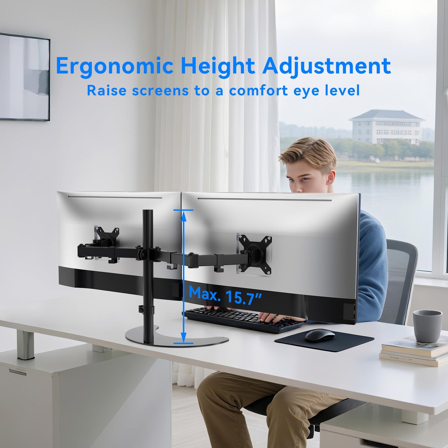 SHOPPINGALL Dual LCD LED Monitor Mount Stand with 2 Adjustable Arms for 13"-32" Monitors with 3 Mounting Options in The Box - SA-D29S-BLACK