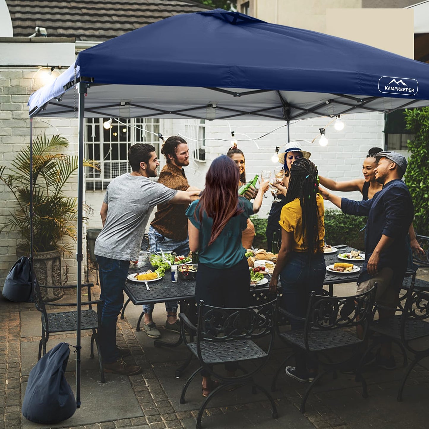 KAMPKEEPER Replacement Top Pop Up Canopy Tent Cover Roof with Air Vent and Adjustable Elastic Strap, Polyester UV Waterproof for Outdoor Garden Patio Sun Shade(Top Only) (Navy Blue, 10x10FT)