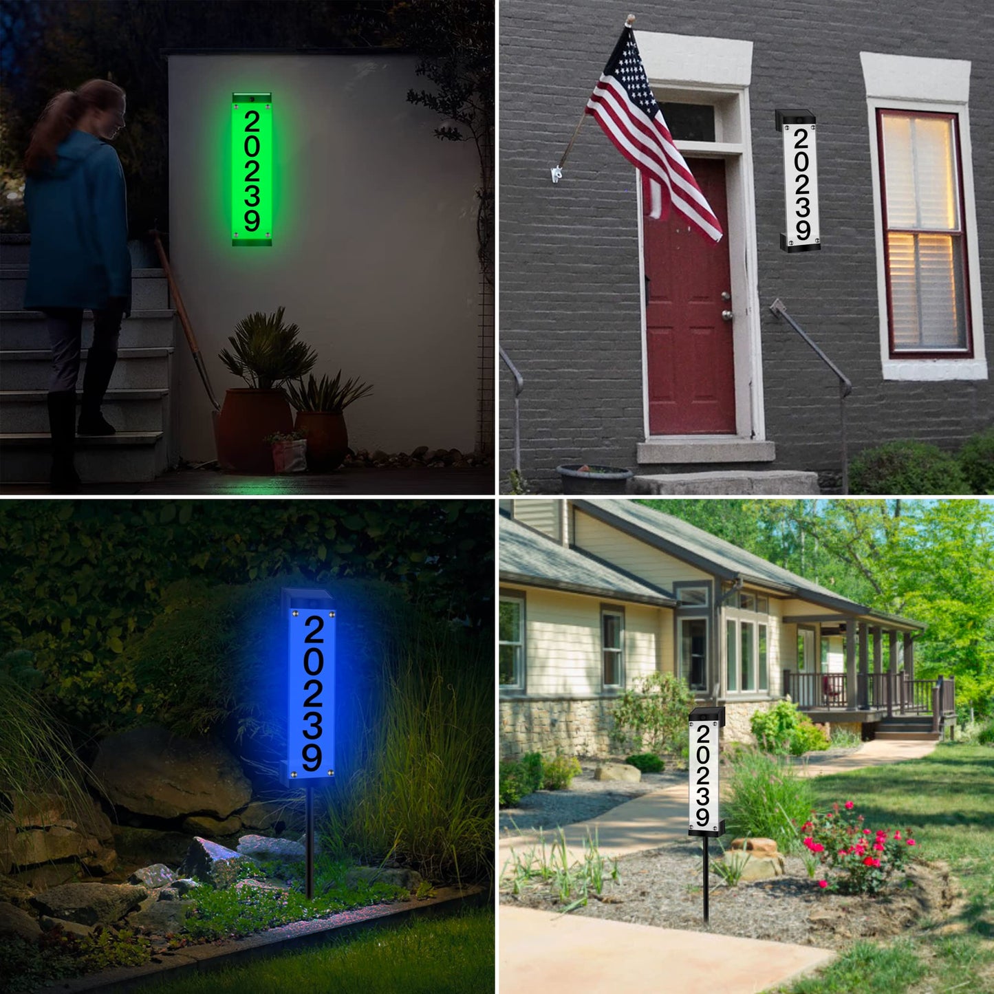 GOSUNWEY Solar House Numbers for Outside, Led Solar Address Sign with Stakes, Waterproof RGBW Lighted House Number Sign, Modern Address Plaque Solar Powered for Yard Home