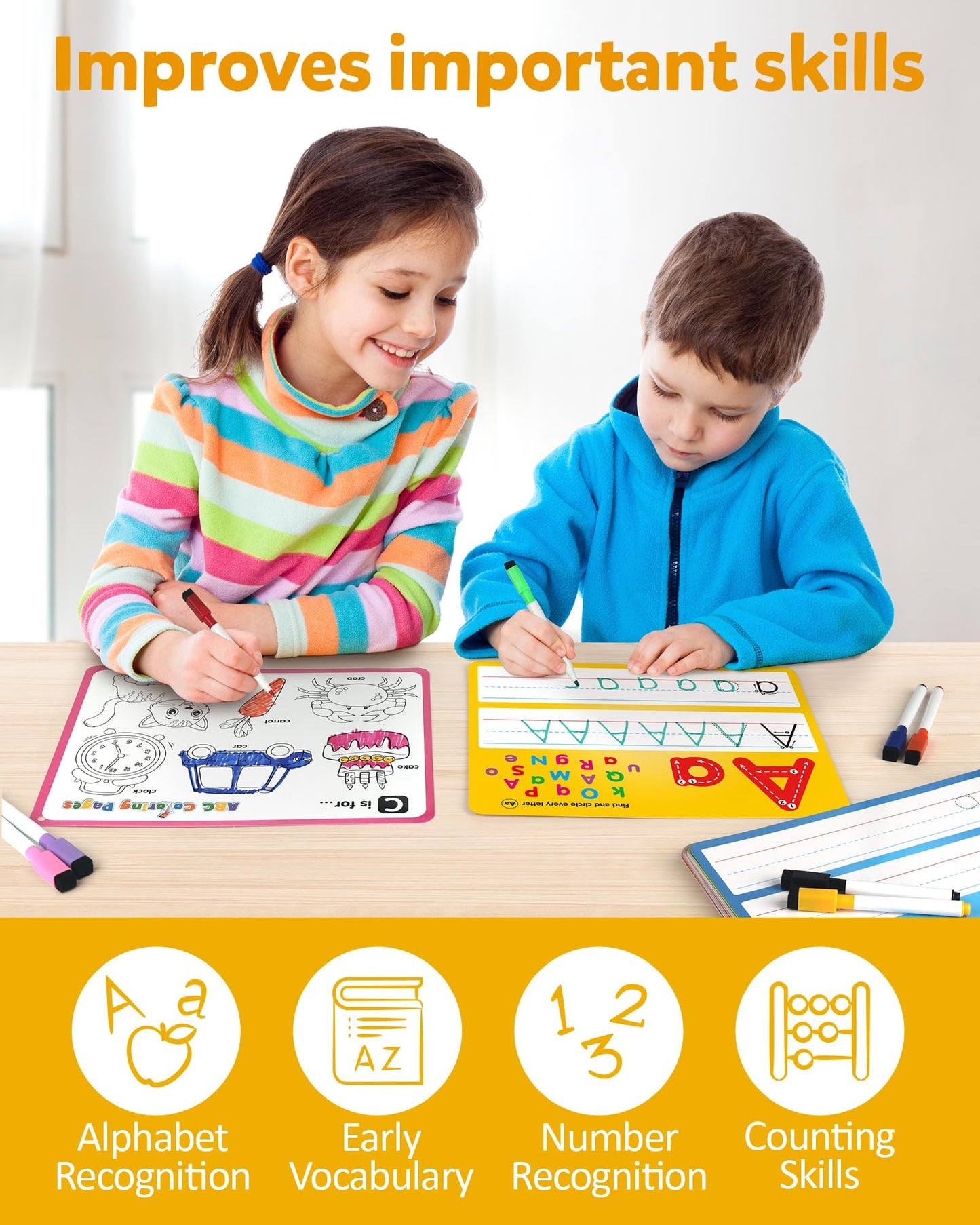 Coogam Handwriting Drawing Practice Cards, 36pcs Alphabet Number Painting Coloring with Pens, Double Sided Write and Wipe Tracing Flashcards, Educational Montessori Toy Gift for 3 4 5 Year Old Kids