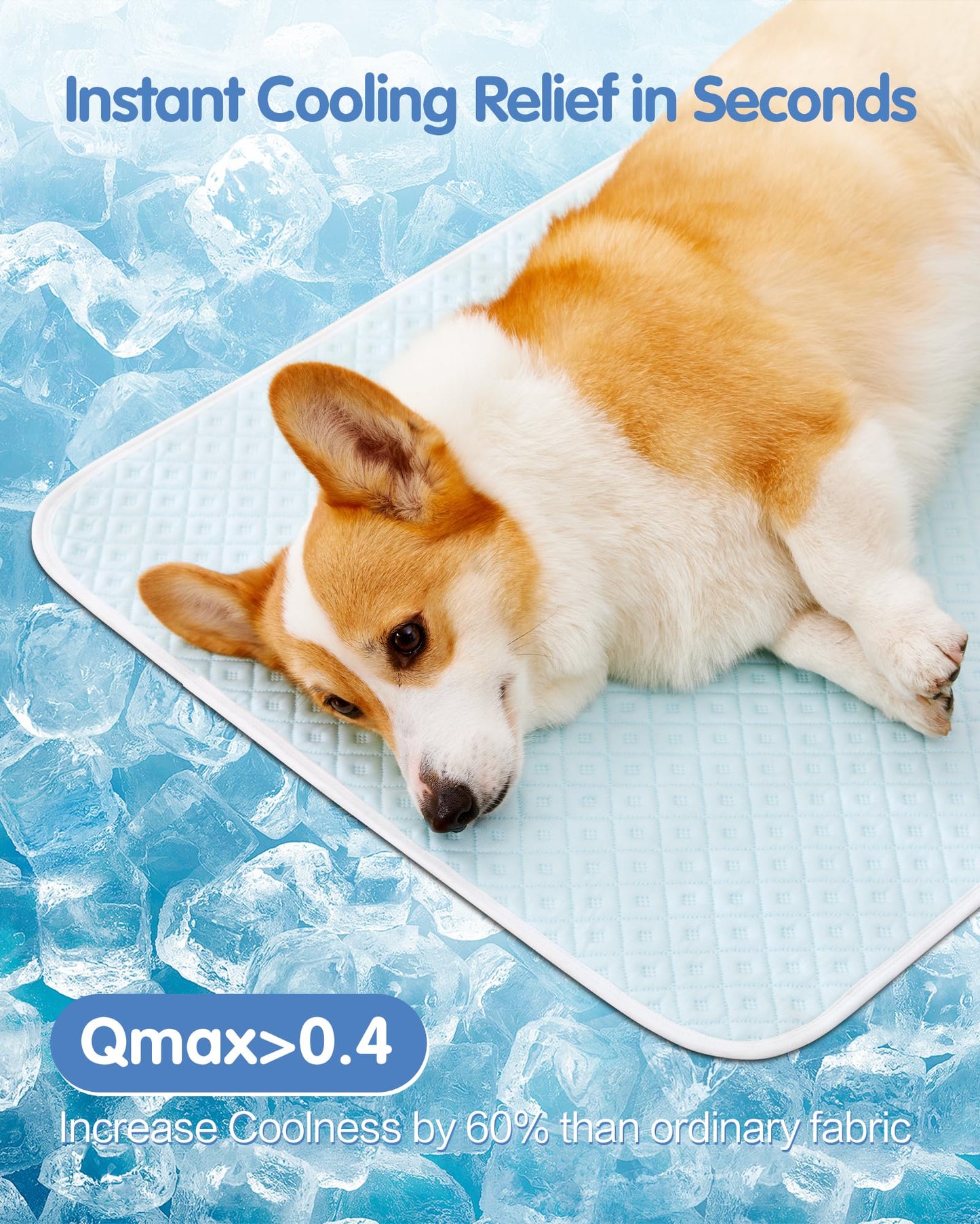 Dog Cooling Mat - Instant Cooling Pet Bed for Dogs & Cats, 6-12°F Drop, Non-Toxic & Machine Washable, Anti-Slip Bottom, Cool Mat for Indoor & Travel Use Light Blue 28" x 22"