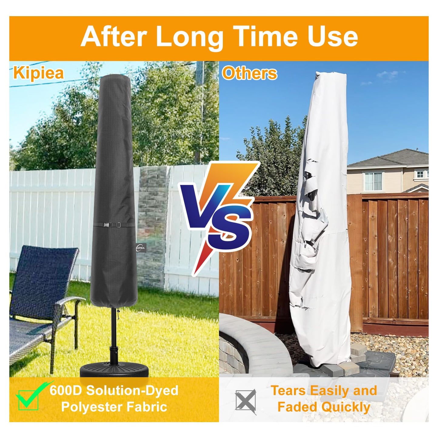 Kipiea Patio Umbrella Cover for 9'-13' Cantilever Umbrella, Upgraded 500D Heavy Duty Outdoor Umbrella Covers with Support Pole and Zipper