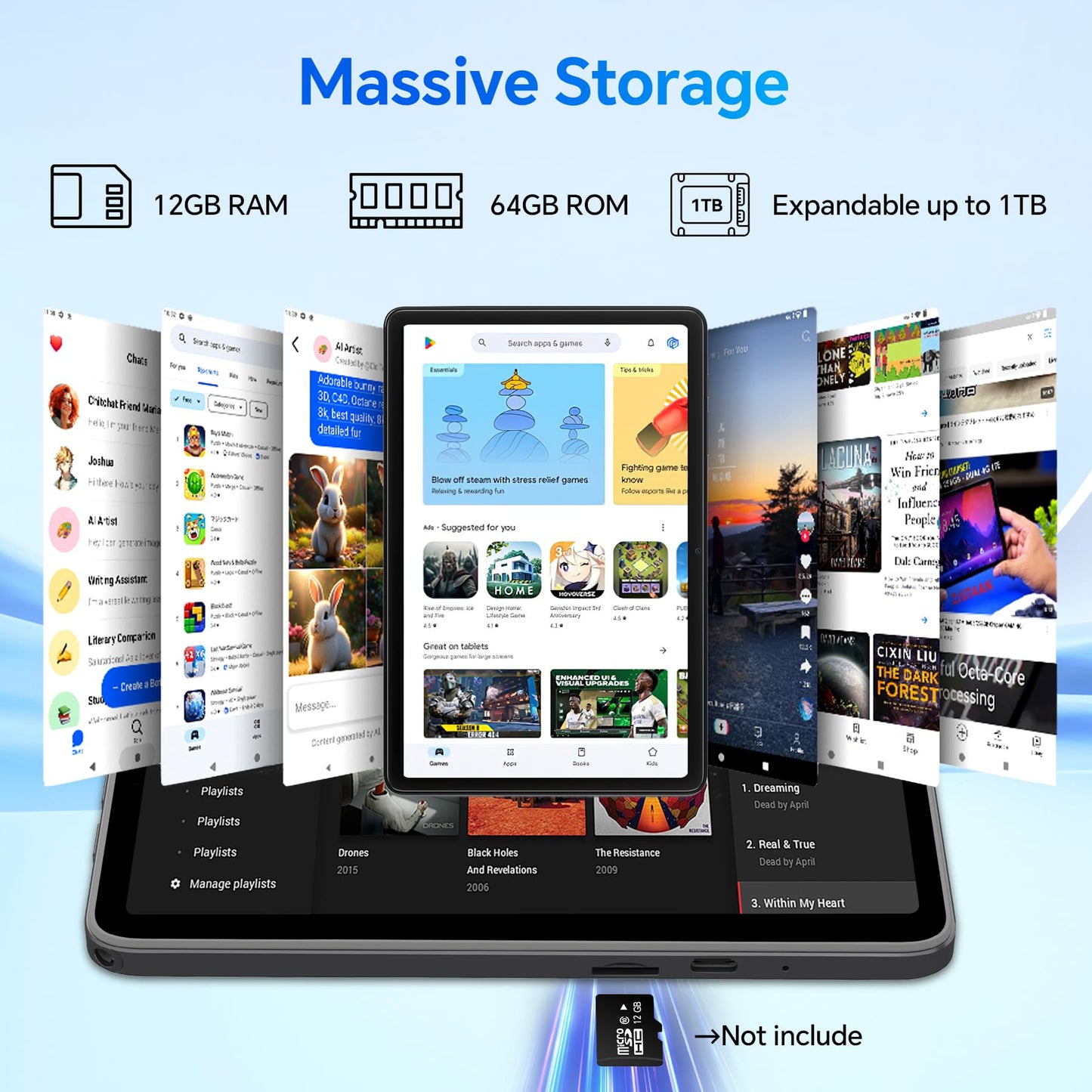 Blackview AI Tablet, Tablet 10 inch Android 15 4GB RAM 64GB ROM 1TB Expandable, Quad-Core, Widevine L1, 1280x800 IPS Touchscreen, 5G WiFi, BT 5.0, Dual Camera, 6600mAh (Gray)