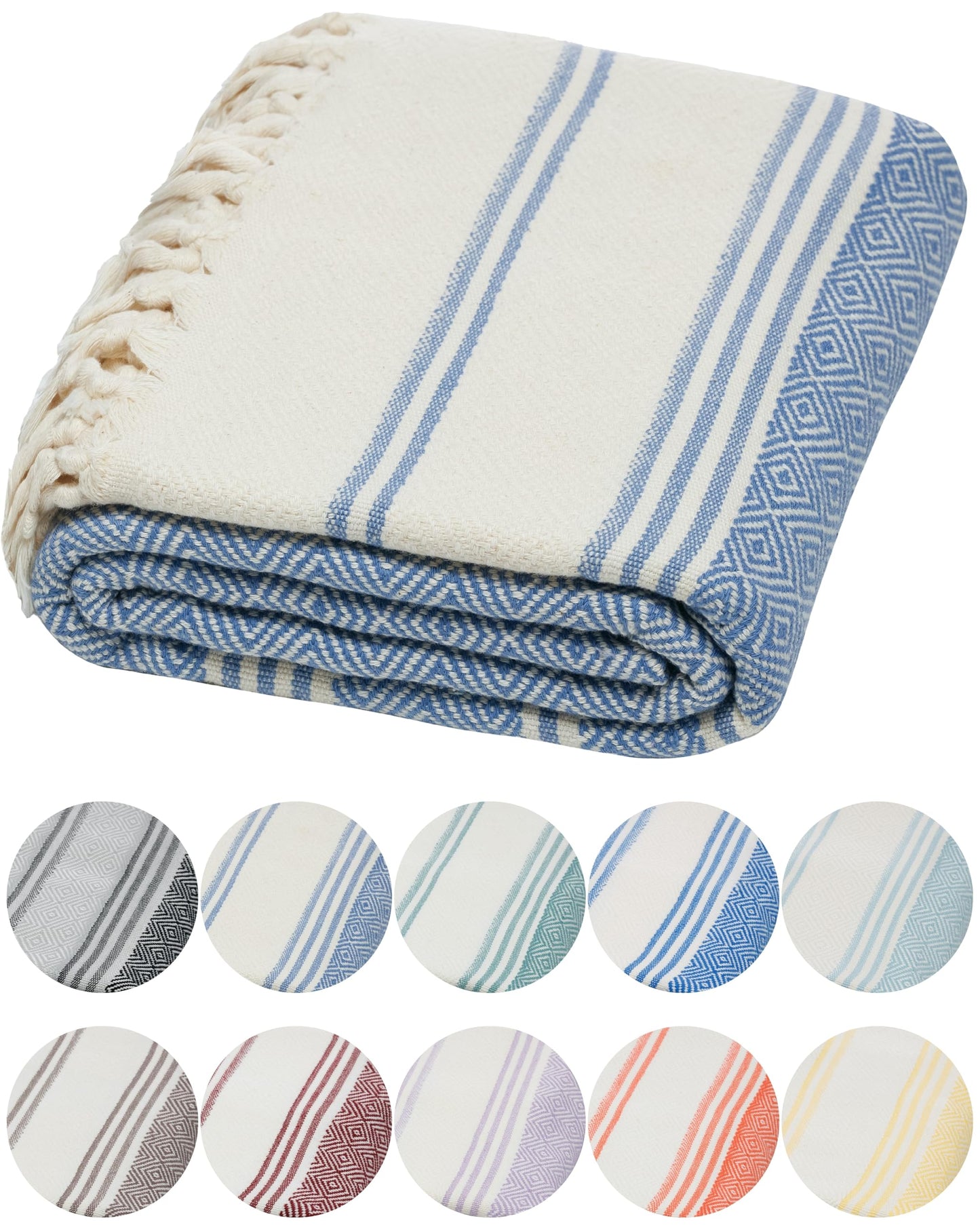 DEMMEX Organic Diamond Turkish Bath & Beach Towel | 100% Oeko-TEX Certified Turkish Cotton, Ultra-Soft, Quick-Dry, Lightweight & Oversized Luxury Peshtemal Towel, Prewashed, 180x90cm, Denim Blue