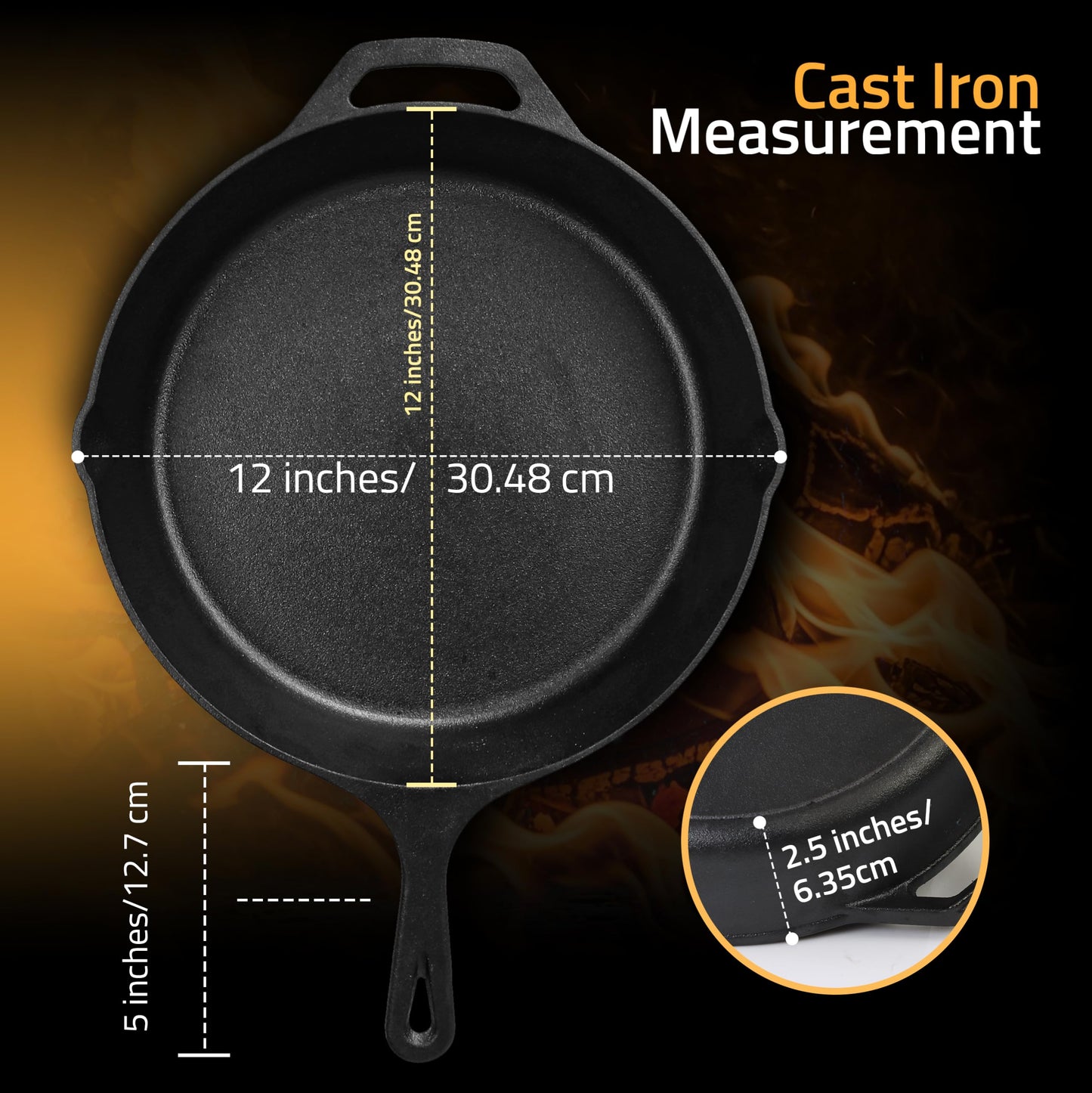 KICHLY Pre-Seasoned Cast Iron Skillet 12 Inch, Safe Grill Cookware for Indoor & Outdoor Use, Chef’s Pan, Cast Iron Pan, Black