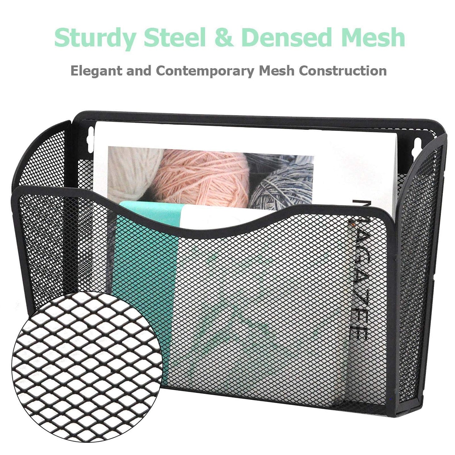 EASEPRES 6 Pack Mesh Wall Mounted File Holder Organizer Metal Hanging Vertical Paper Mails Rack Storage Wire Document Filling Holder Pocket for Office and Home, Black
