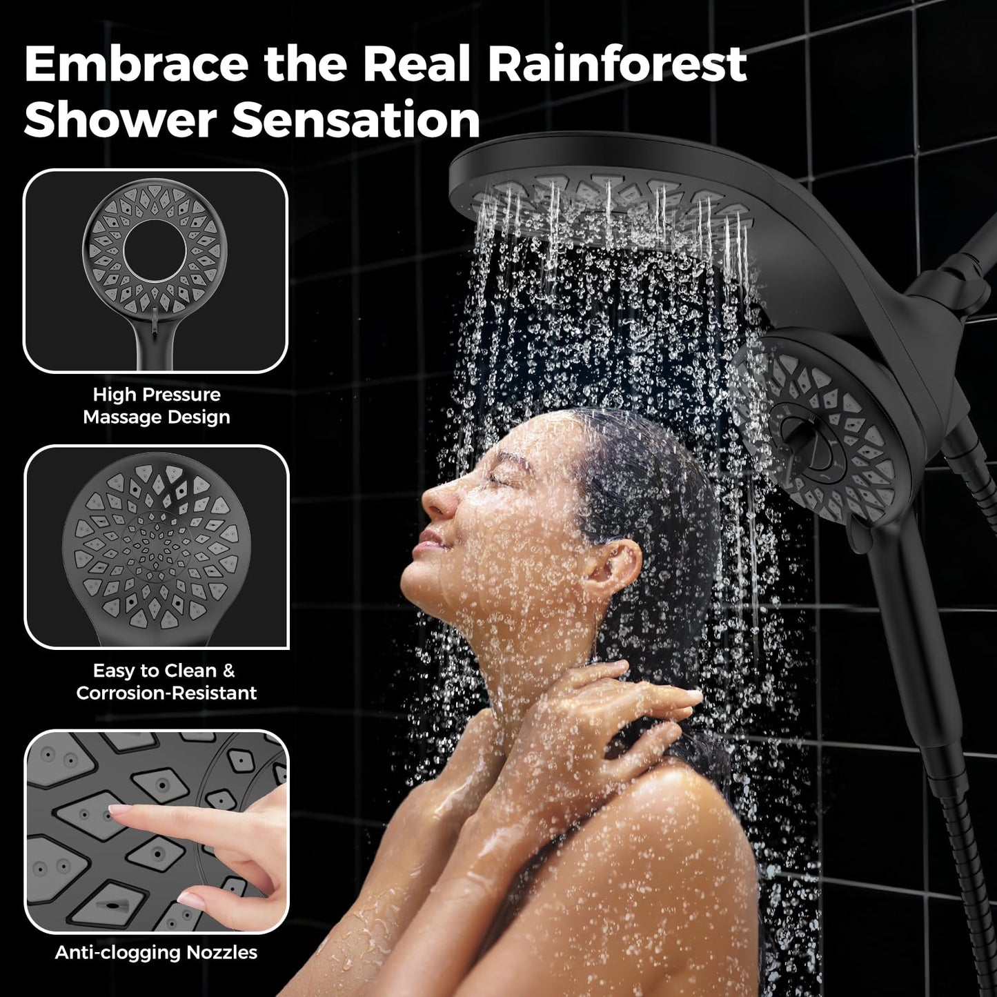 High Pressure Shower Head with Handheld : Rain Shower Head with 10 Sprays Modes - Dual Showerhead with Upgrade Knob Spray Mode Selector and Magnetic Guidance Docking System