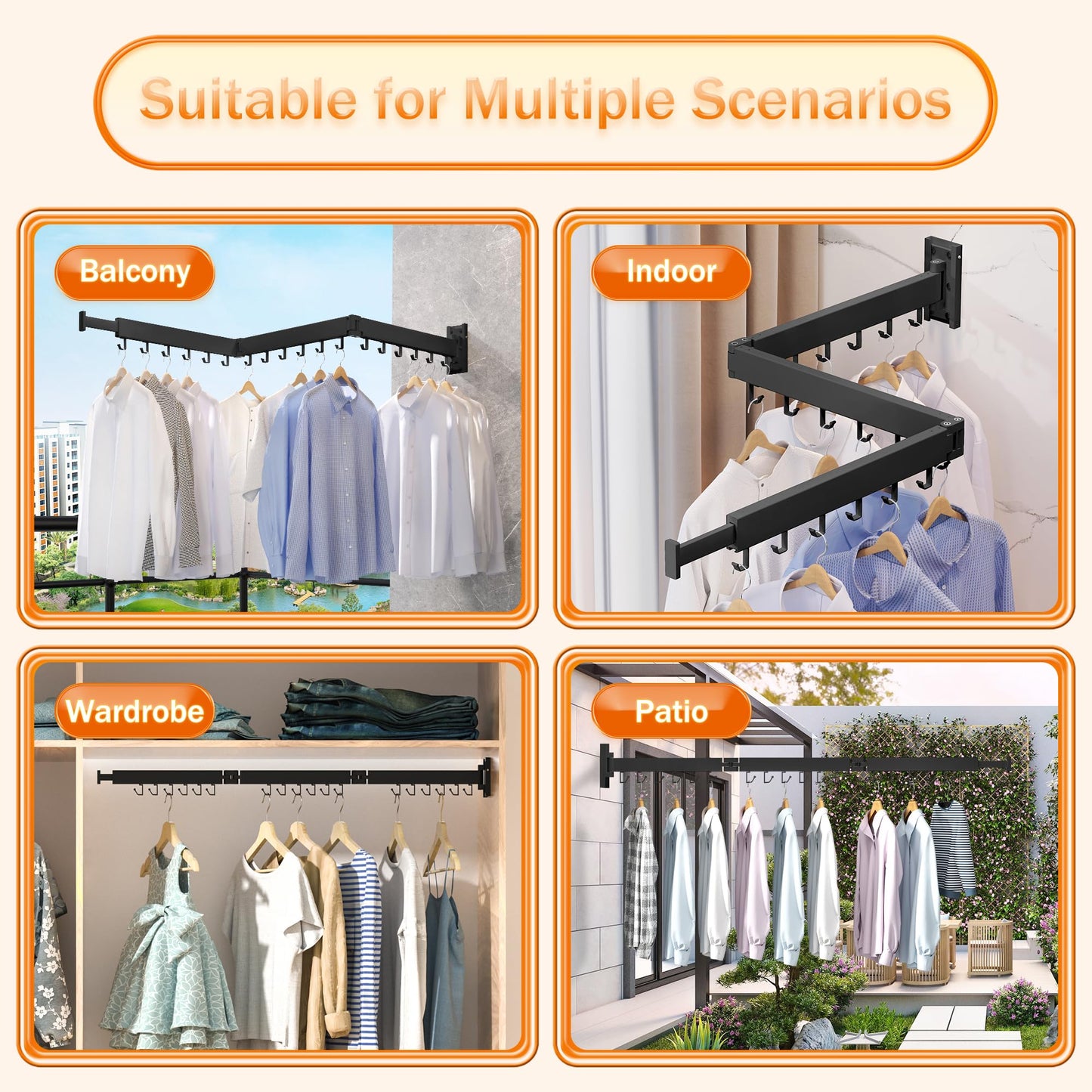 Clothes Drying Rack,Laundry Drying Rack,Wall Mounted Clothes Rack,Clothes Hanger Rack,Laundry Rack Wall Mount,Folding,Retractable,Collapsible,Laundry Room Organization(J Shape Hooks)