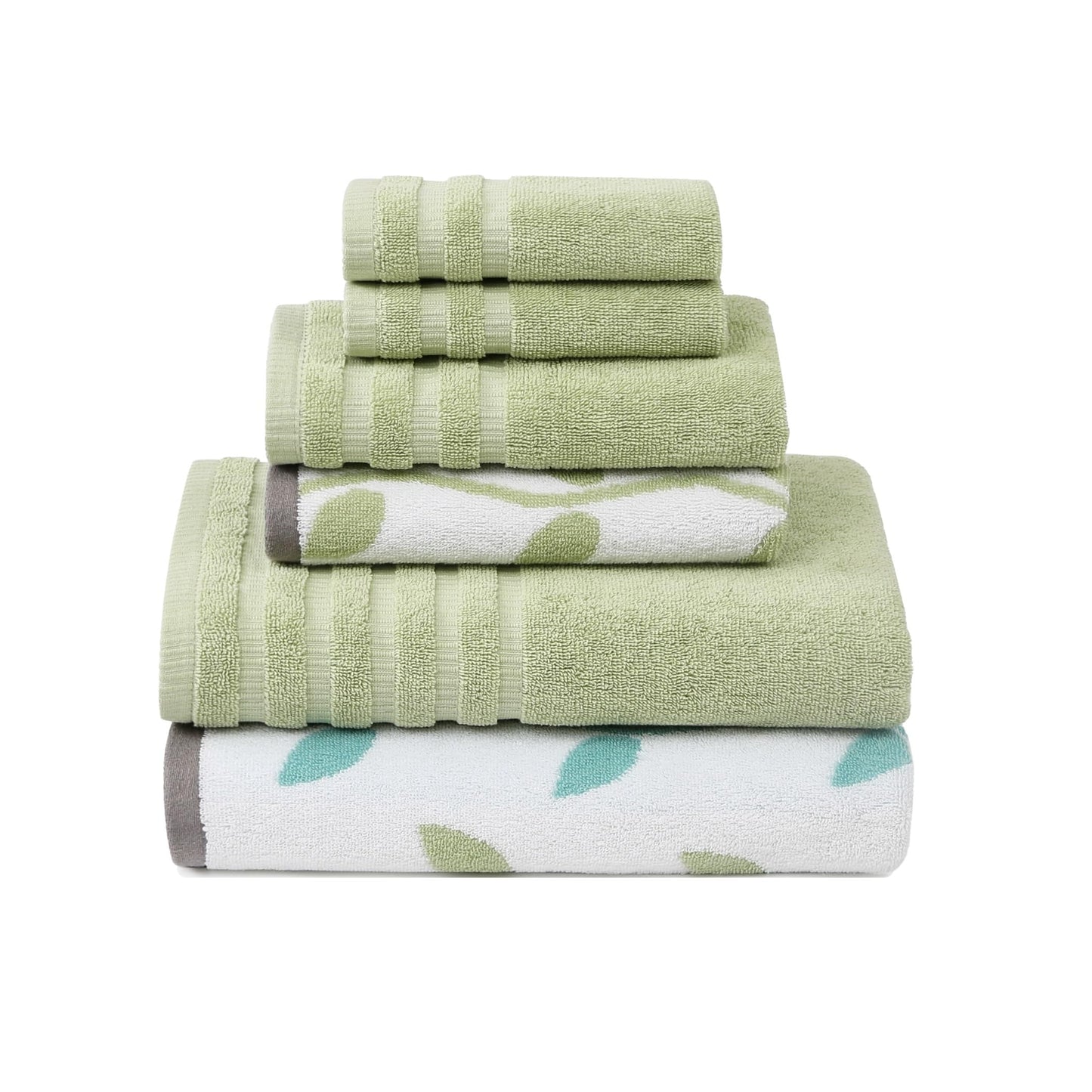 Amrapur Overseas 6-Piece Yarn Dyed Organic Vines Jacquard/Solid Ultra Soft 500GSM 100% Combed Cotton Towel Set [Sage Green]