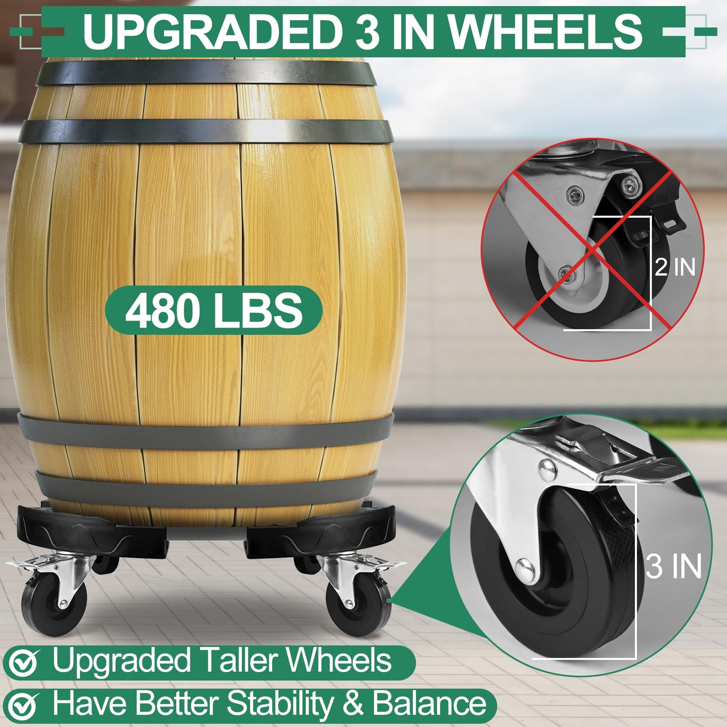 ToLanbbt Trash Can Dollies with Upgraded Wheels, 15-19 in Adjustable Round Furniture Dollies, Drum Rolling Bases Heavy Duty 480 LBS Keg Bases for Garbage Cans, Wine Barrels, Plants, Black, 2 Pack