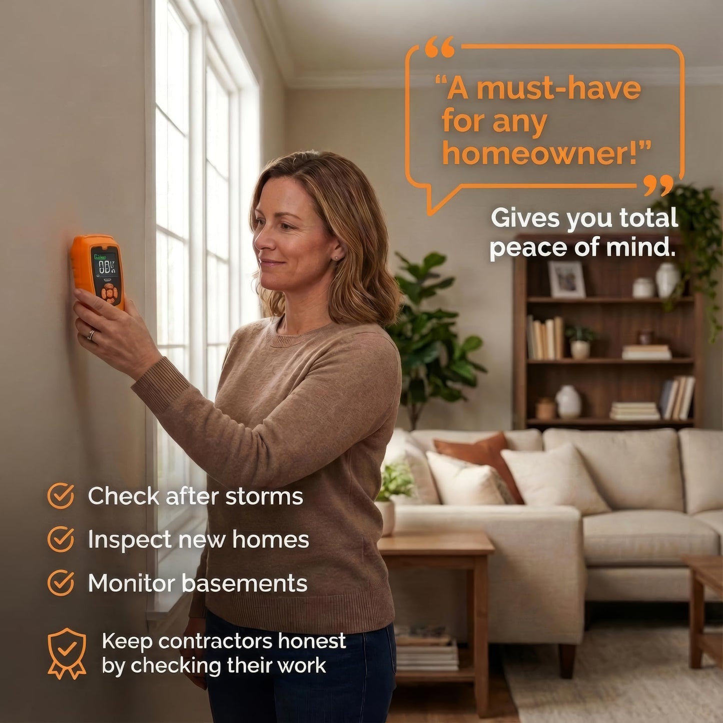 Mutt Tools Pinless Moisture Meter for Drywall – Non-Destructive Wood Moisture Meter for Walls, Wood and Masonry – Detects up to 2 Inches Below the Surface