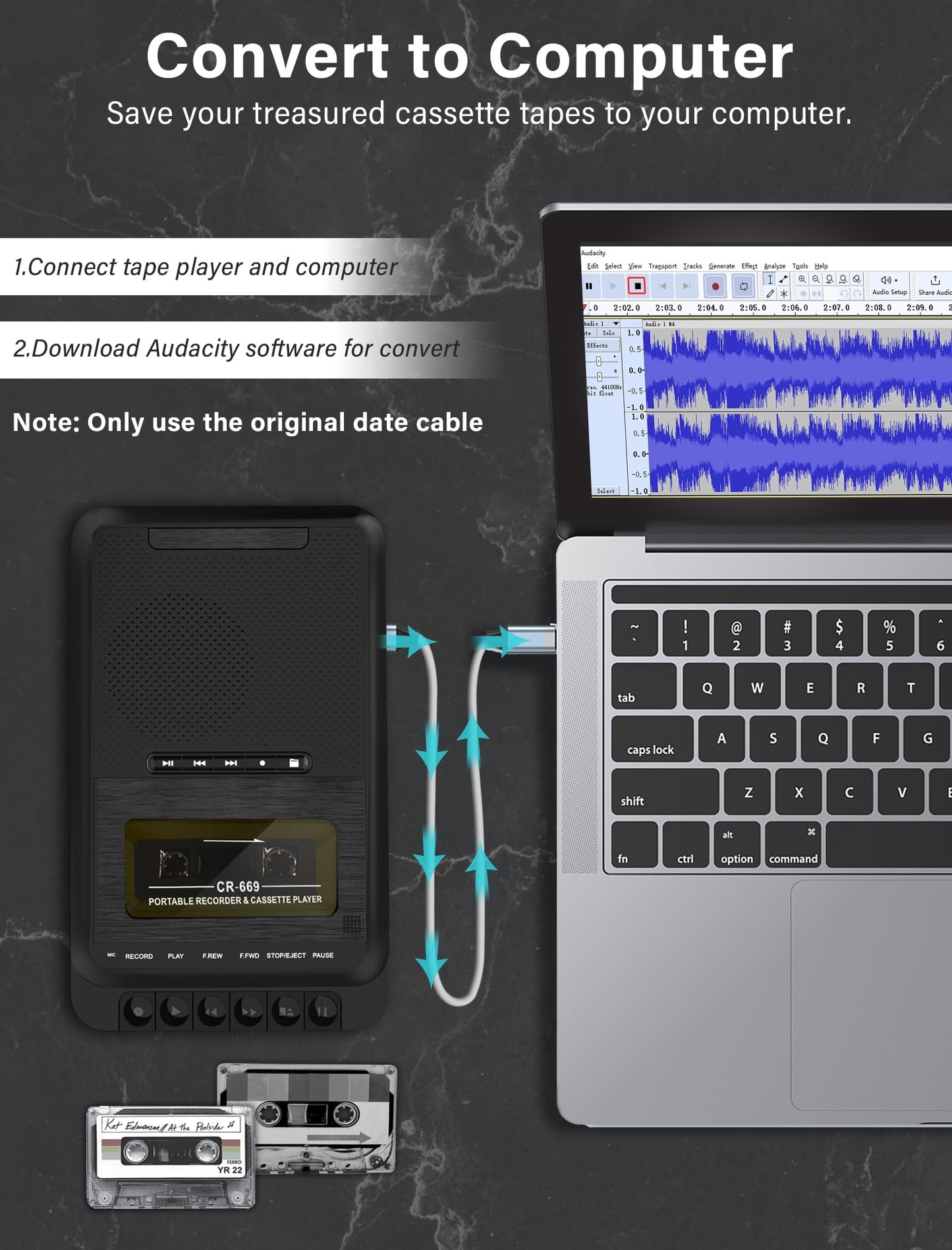 Cassette Player Converter, Portable Cassette to MP3 Music via U Disk/SD Card or PC, Record to Cassettes/USB/SD Card via Mic,Cassette Tape Player with Headphone Jack,Retractable Handle (Black)