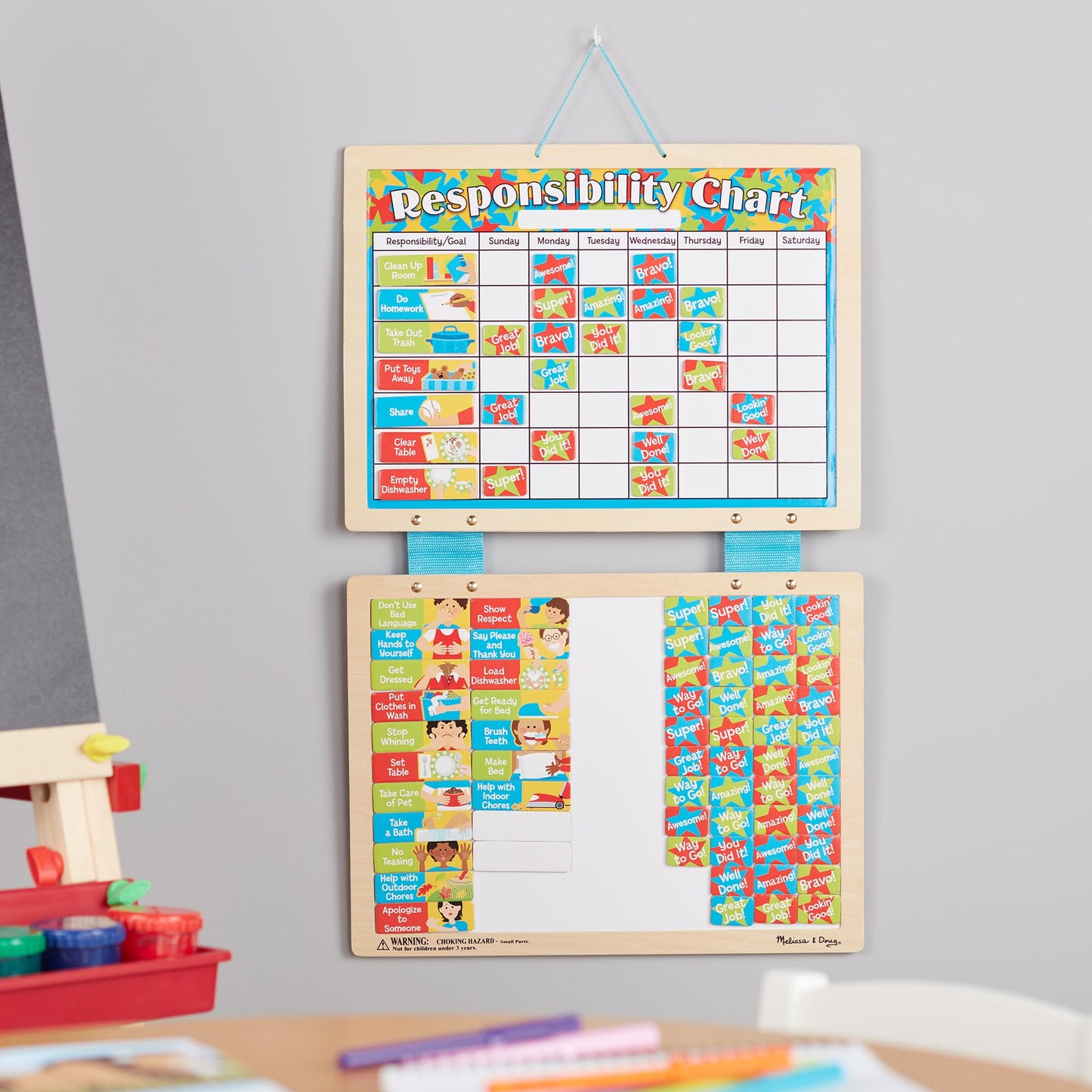 Melissa & Doug Magnetic Wooden Responsibility ChartToddler Routine, Kids Reward Board, Chores Chart, Responsibility Tool for Kids Ages 3+