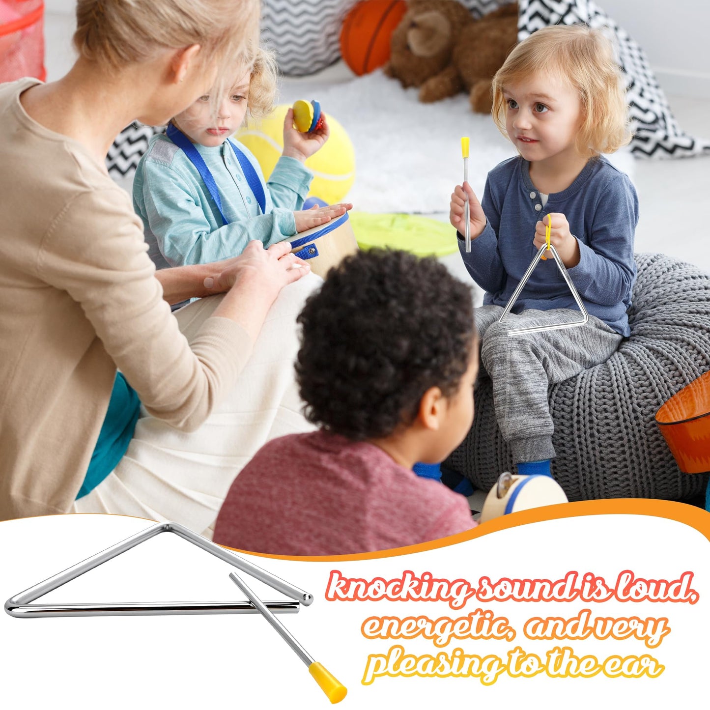 14 Pcs Triangle Percussion Instrument Set 4 5 6 7 8 9 10 Inch Triangle Musical Instrument with Striker Steel Hand Triangles for Kids Adults Rhythm Music Learning and Teaching