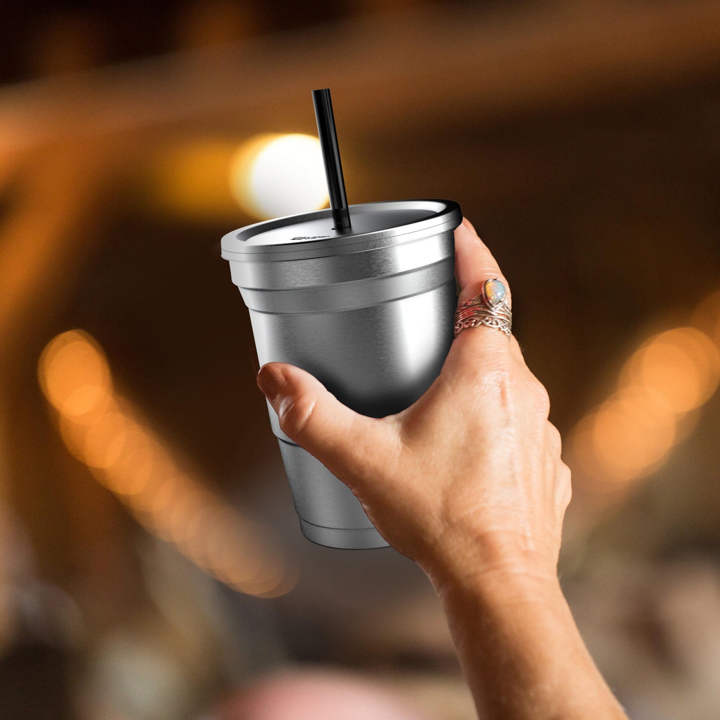 30-Pack Aluminum Lids with Straw Hole, Compatible with Ball Top Cup Party Cups (16oz Size Only) Cups Sold Separately