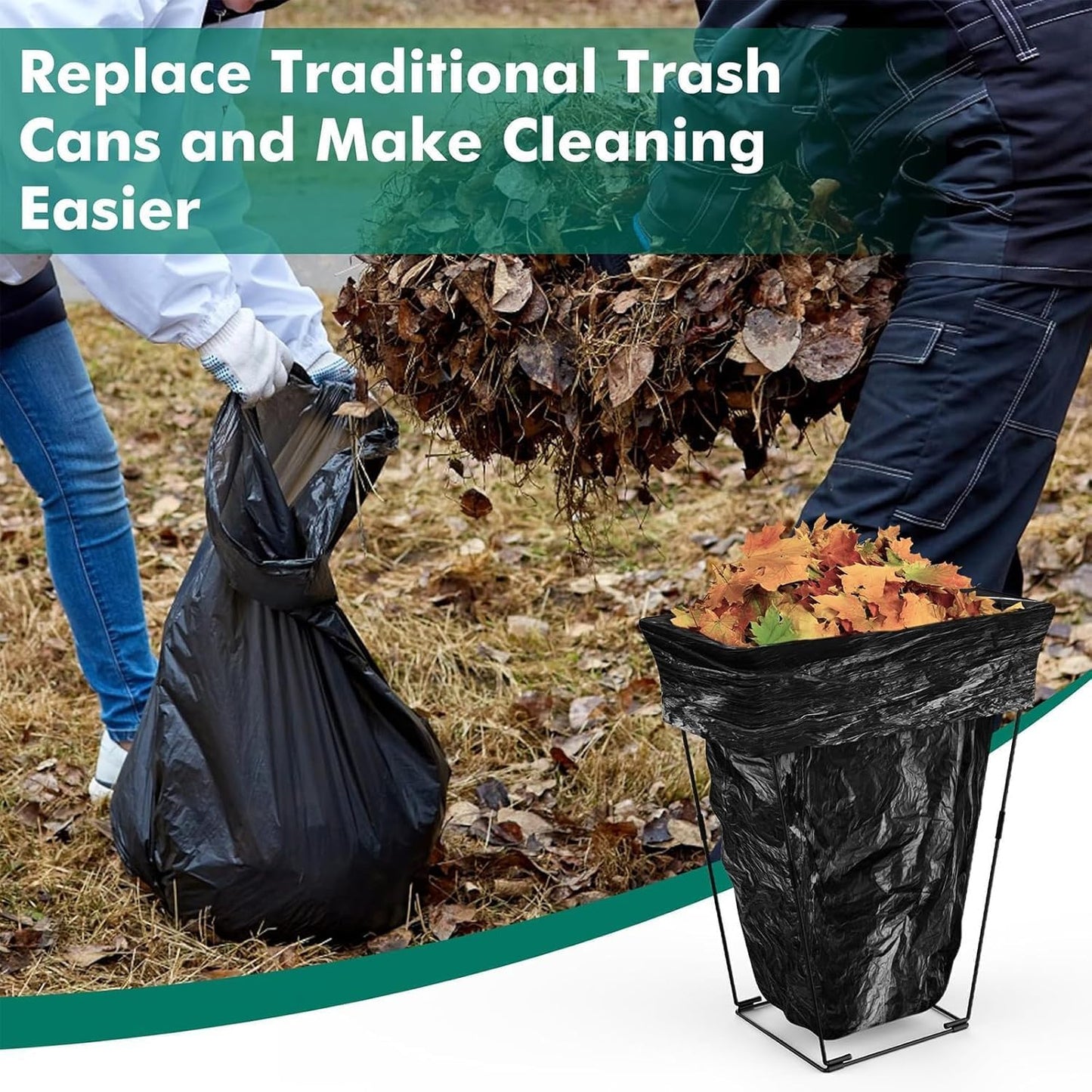 2pcs Metal Trash Bag Holder, Garden Garbage Bags Holder Frame Holds 30-45 Gallon Bags, Multi-Use Outdoor Leaf Bag Stand for Yard Camping Lawn, Party Supplies Rubbish Sack Support Frame