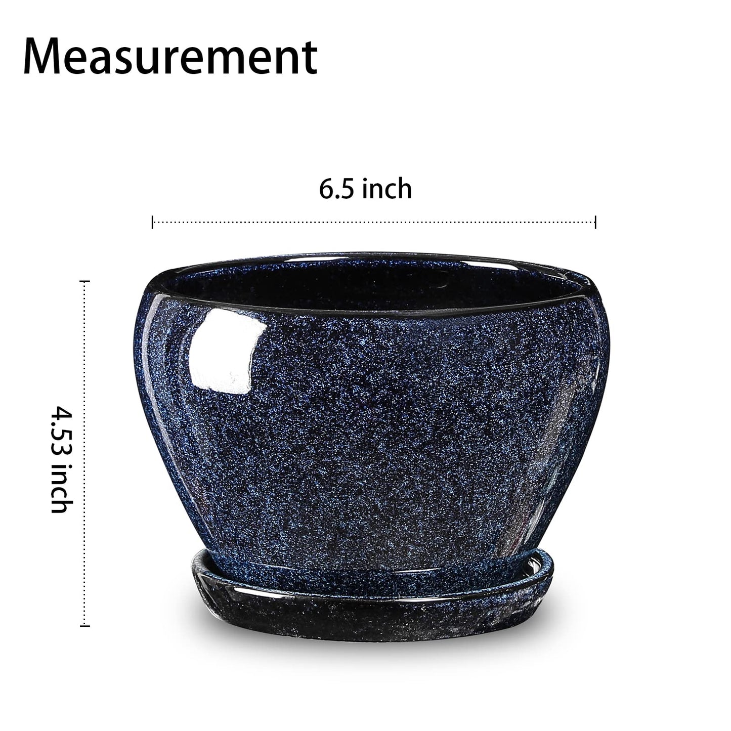 vicrays Ceramic Plant Pots Indoor - 6.5 Inch Planter Pot with Drainage Hole and Saucer for Succulent Orchid Flower Herbs Cactus - Ideal for Gardening Home Desktop Office Decor - Reactive Glaze Blue