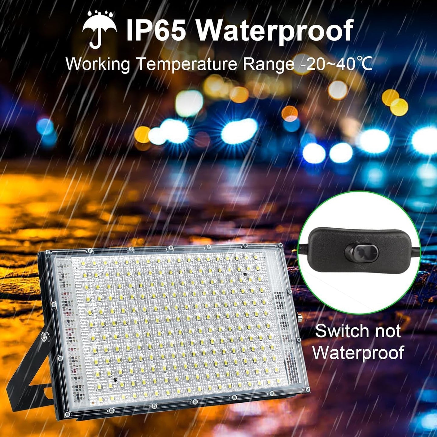 LED Flood Lights Outdoor, 2 Pack 150W 15000LM Super Bright Exterior Floodlight, IP65 Waterproof LED Work Light, 6500K Daylight White, Plug in Flood Light Outdoor for Yard, Garden, Lawn, Backyard