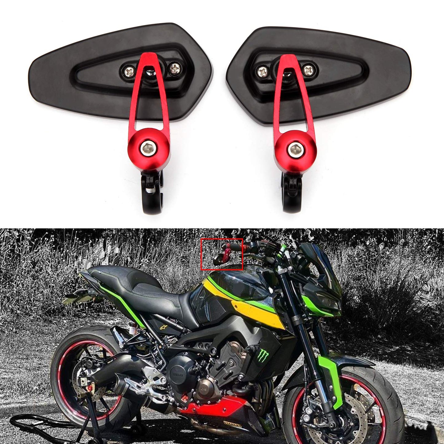 Rich Choices Universal Red Motorcycle 22mm 7/8'' CNC Handlebar Side Mirrors for Honda Kawasaki Yamaha Suziki