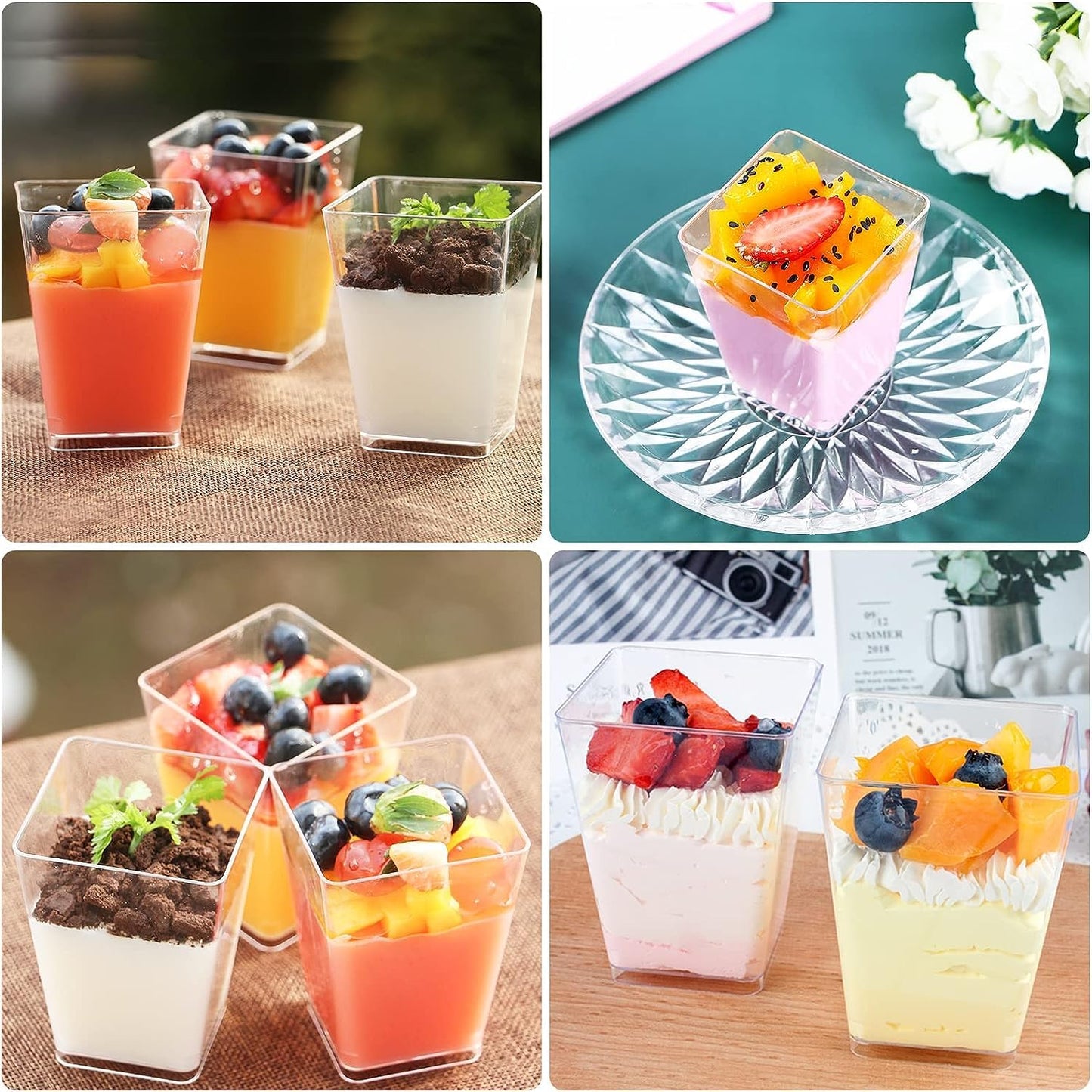 100 Packs 5 OZ Dessert Cups with Spoons,Mini Clear Plastic Dessert Parfait Cups for Party, Dessert Shot Glasse Fruit Ice Cream Pudding Appetizer Cups (100 Cups + 100 Spoons)
