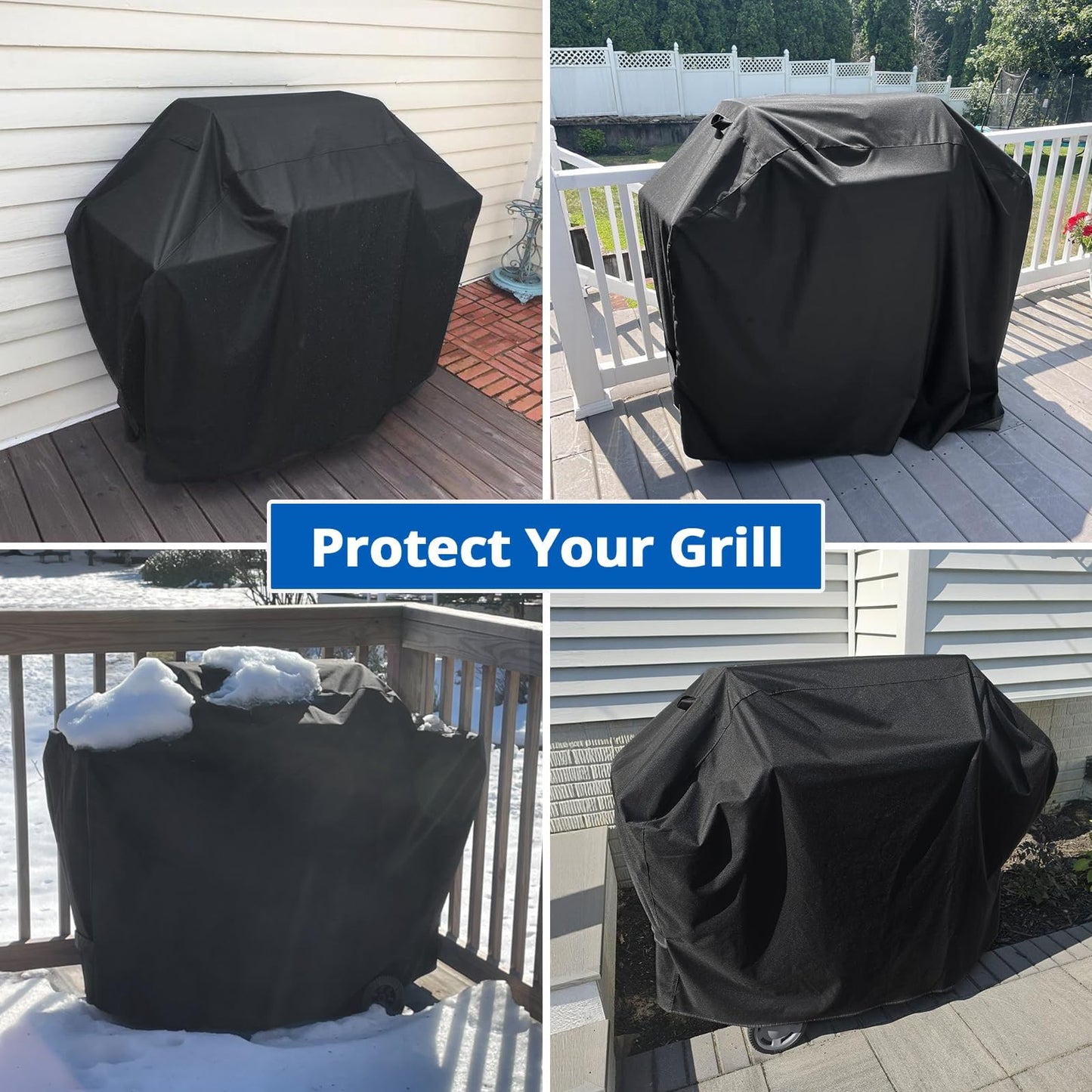 SunPatio BBQ Cover 60 Inch, Heavy-Duty Waterproof Gas Grill Cover, UV and Fade Resistant Barbecue Cover, All Weather Protection for Napoleon Weber Charbroil Nexgrill Kenmore Grills and More, Black
