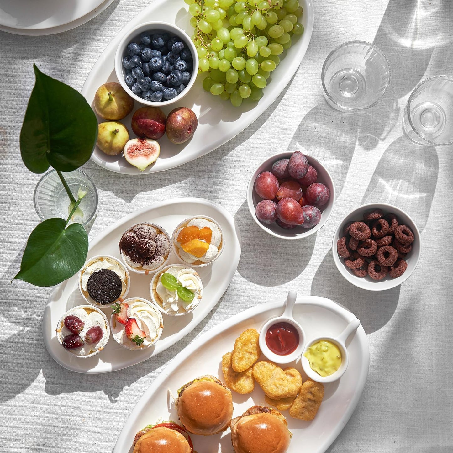 DOWAN Large Serving Platters, 16"/14"/12" Oval Serving Platters, Oven Safe, White Serving Plates, Porcelain Dinner Platters for Appetizers Meat Snacks, Serving Dishes for Party, Set of 3