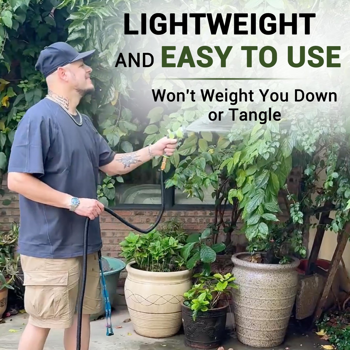 100 FT Expandable Garden Hose – Extra Long Retractable Hose for Large Yards & Driveways, No Kink Flexible Water Hose with Heavy-Duty Latex Core & Brass Fittings