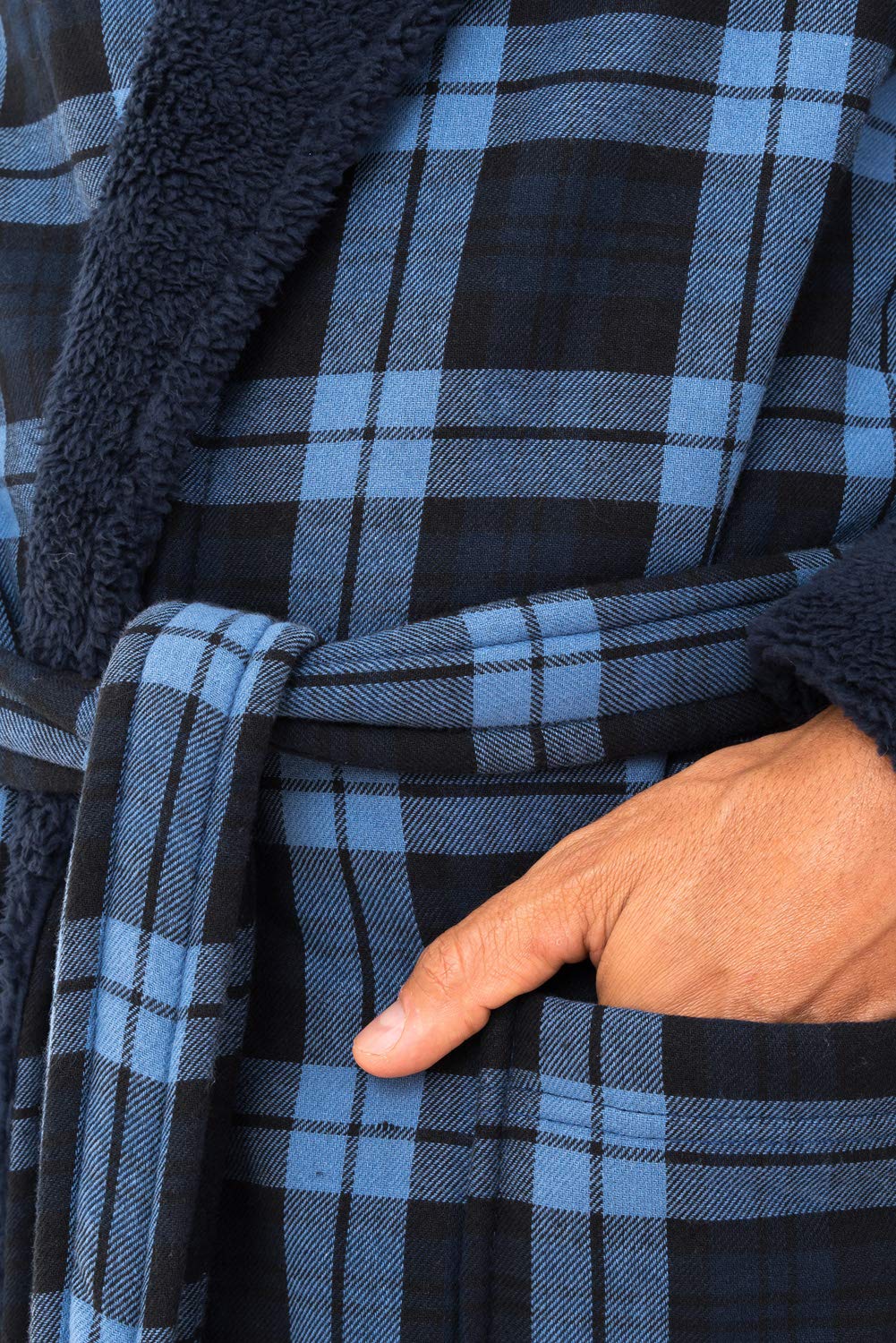 John Christian Men's Bonded Fleece Robe, Blue Check, Navy / Blue, XX-Large