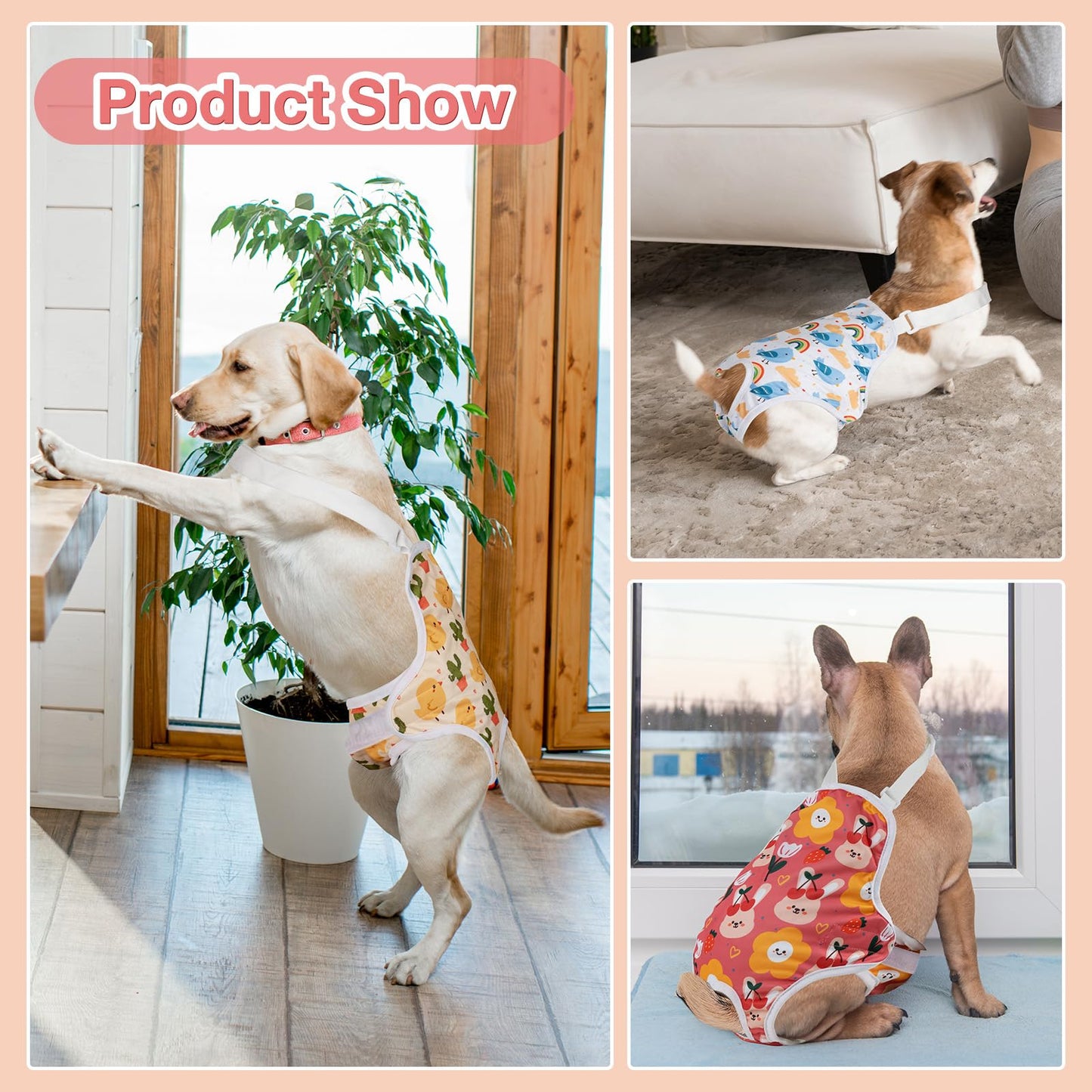 MICOOYO Dog Diaper Onesie Sanitary Pantie with Adjustable Suspender Washable Dog Period Panties Doggie Diapers Pet Underwear Female Dog Diapers for Heat (Animals, X-Large)