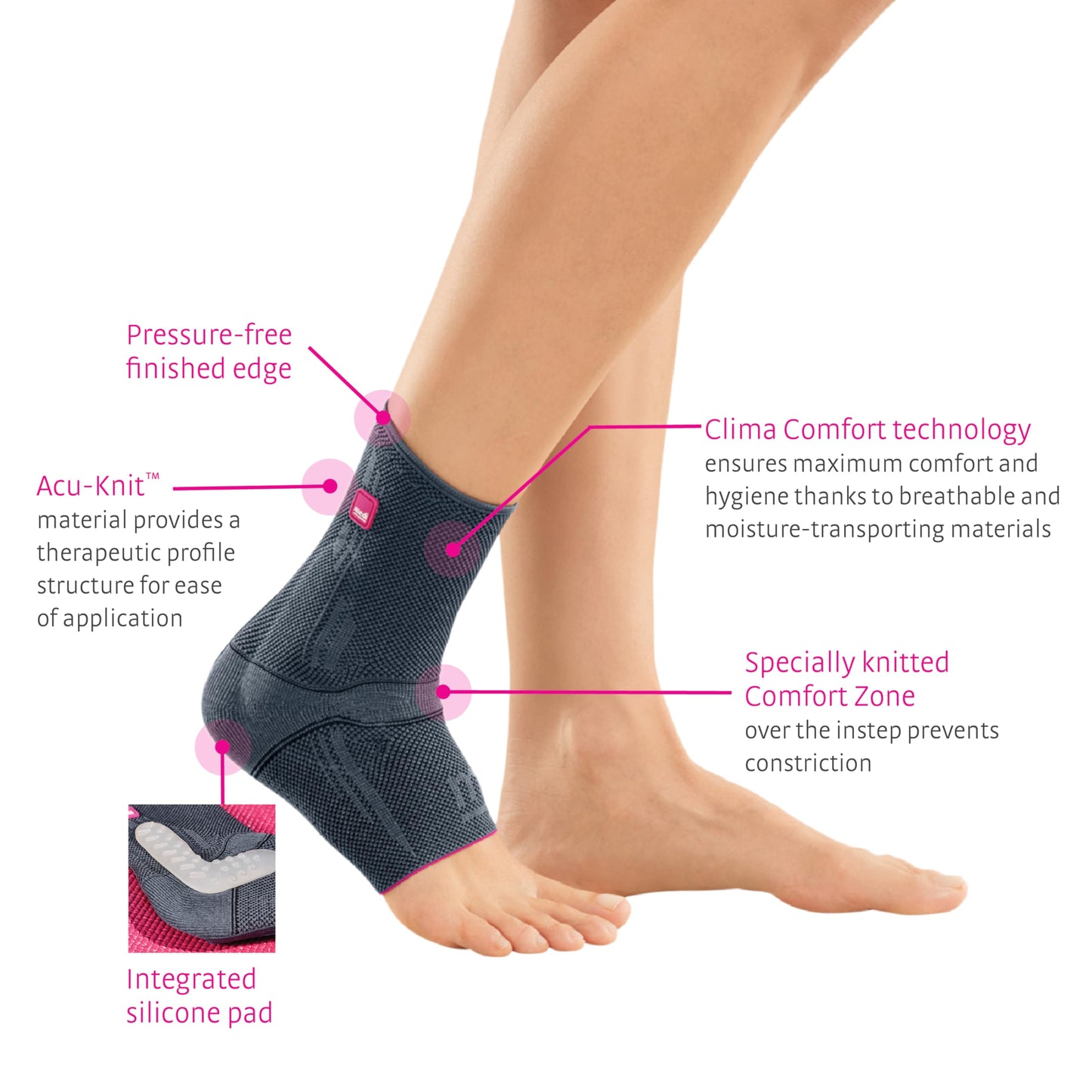 Medi Levamed Ankle Support w/Silicone Inserts Silver II K010212