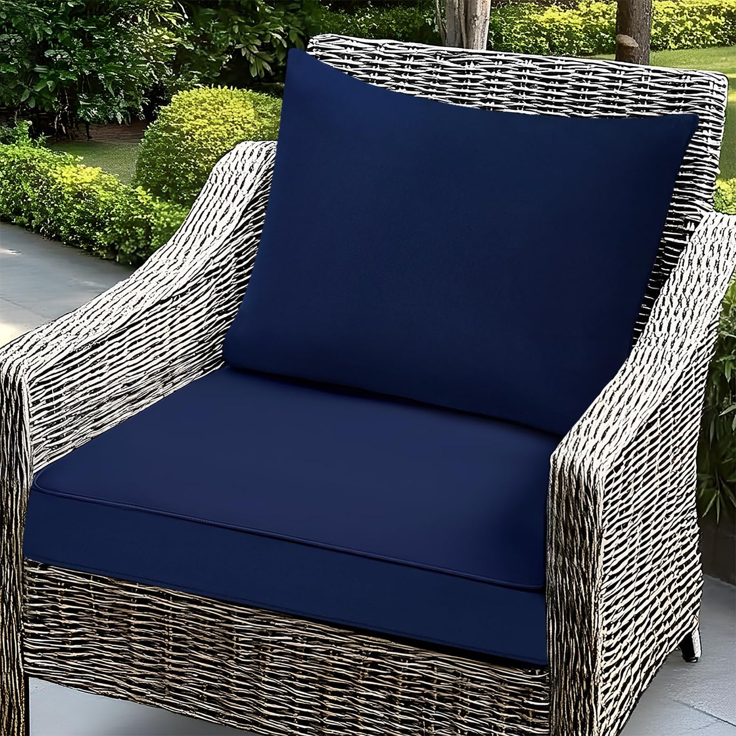 Fabuday Outdoor Chair Cushions Set - 24 x 24 Inch Waterproof & Fade Resistant Patio Furniture with Removable Cover Deep Seat & Back Pillow with Ties Replacement for Sunbrella Outside Sofa Couch Blue