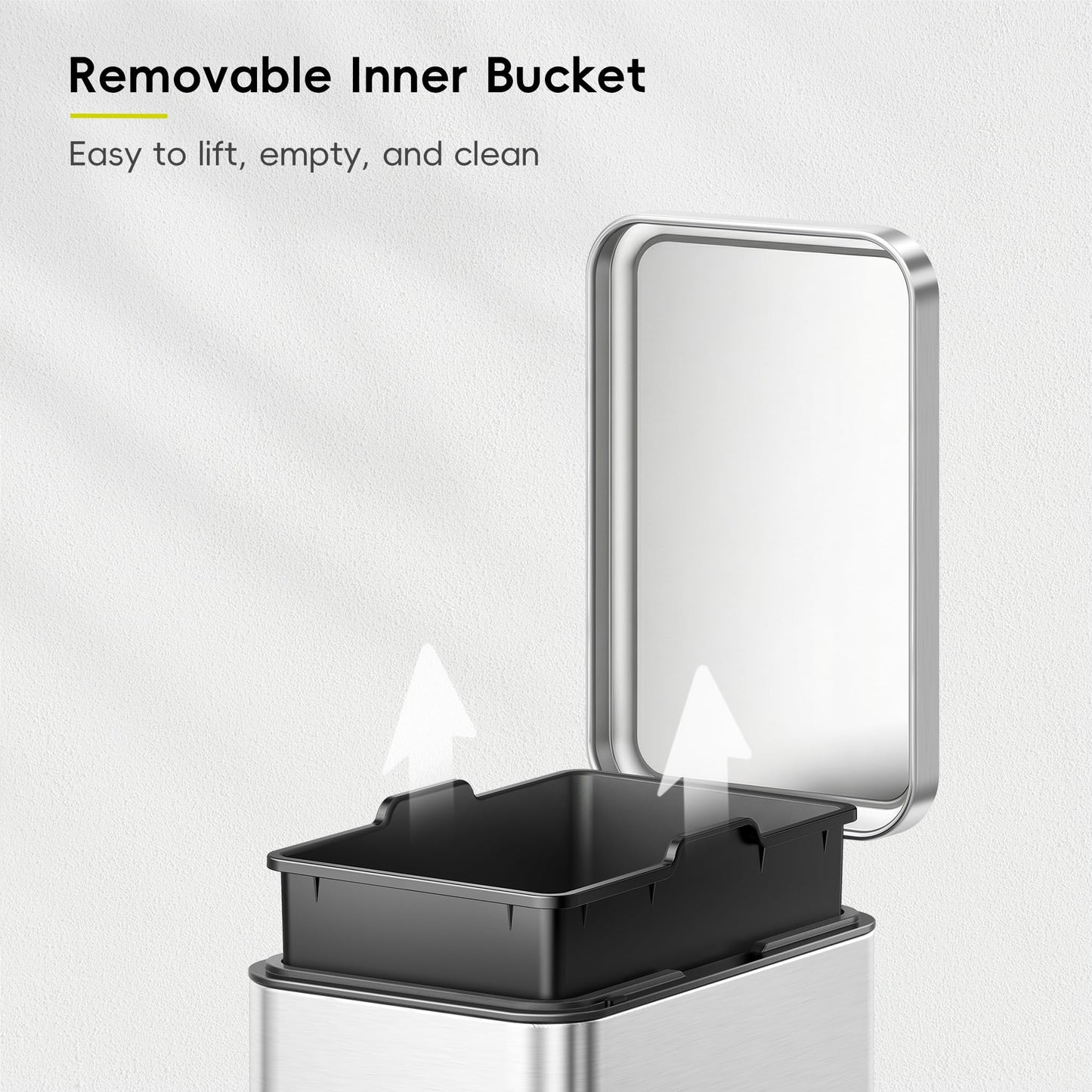 EKO Small Bathroom Trash Can with Lid Soft Close, Step Pedal, 6 Liter / 1.6 Gallon Stainless Steel Garbage Can with Removable Inner Bucket, Anti-Fingerprint Finish (Silver)