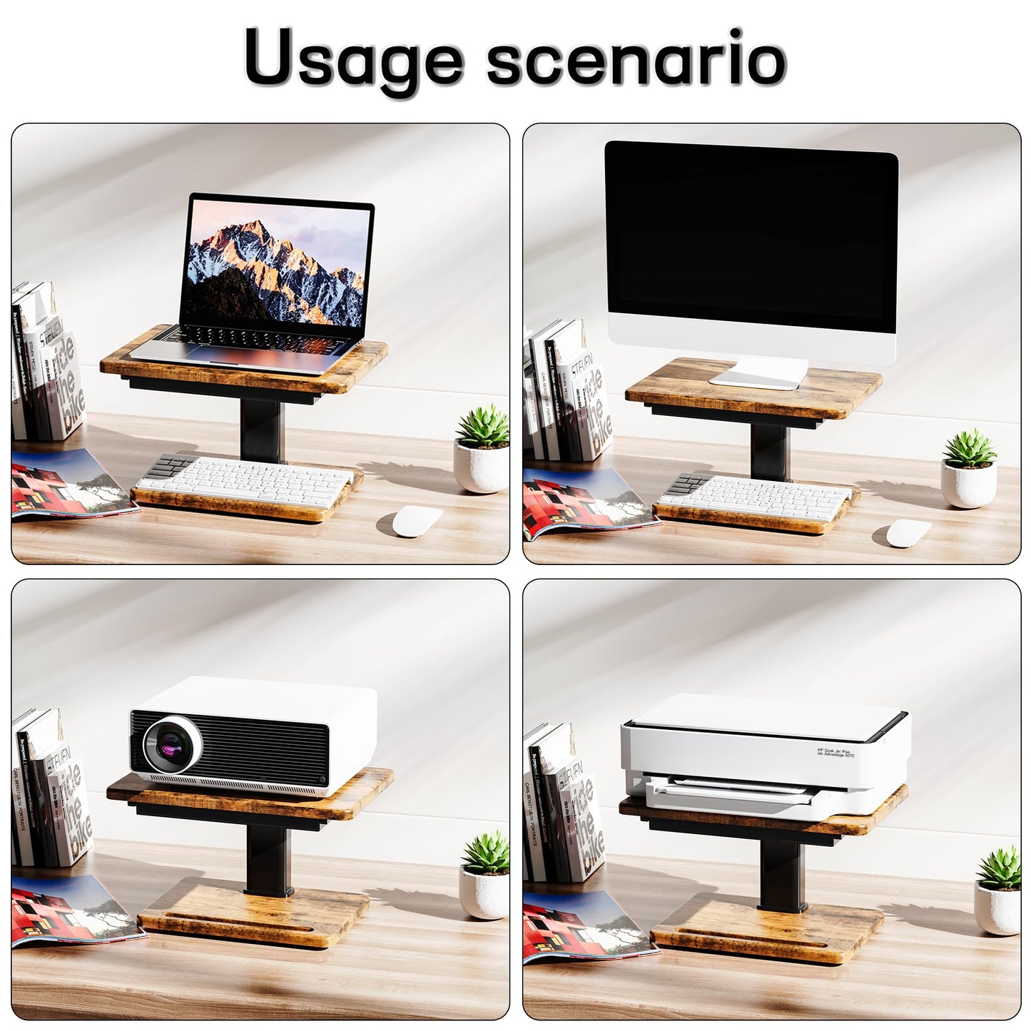 Fydeamer Adjustable Monitor Stand with Storage Drawer - Wooden Monitor Riser for Desk, Ergonomic Computer Stand for Laptop PC, Height Adjustable from 5.9 to 8.07 Inches, Walnut