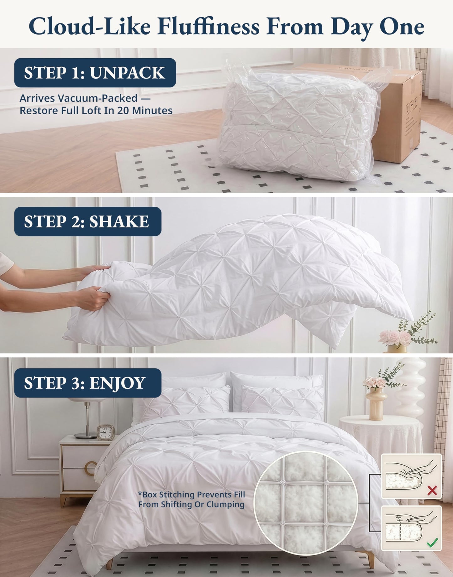 Lane Linen Queen Bed in a Bag 7 Piece - Pintuck Comforter Set with Sheets - Ultra Soft Microfiber Bedding Set, Wrinkle-Free - White