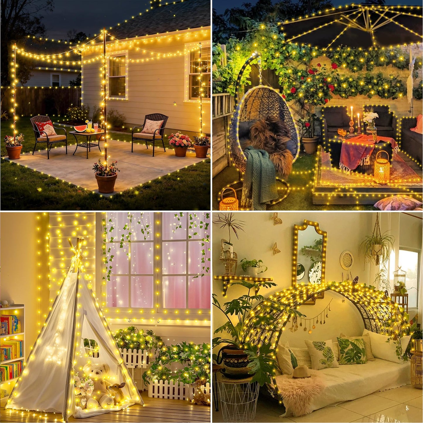 KNONEW Fairy Lights Plug in, 203FT 600 LED String Lights Indoor Outdoor Waterproof 8 Modes Memory Times Twinkle Lights for Wedding Bedroom Walls Garden Trees Decoration(Warm White)