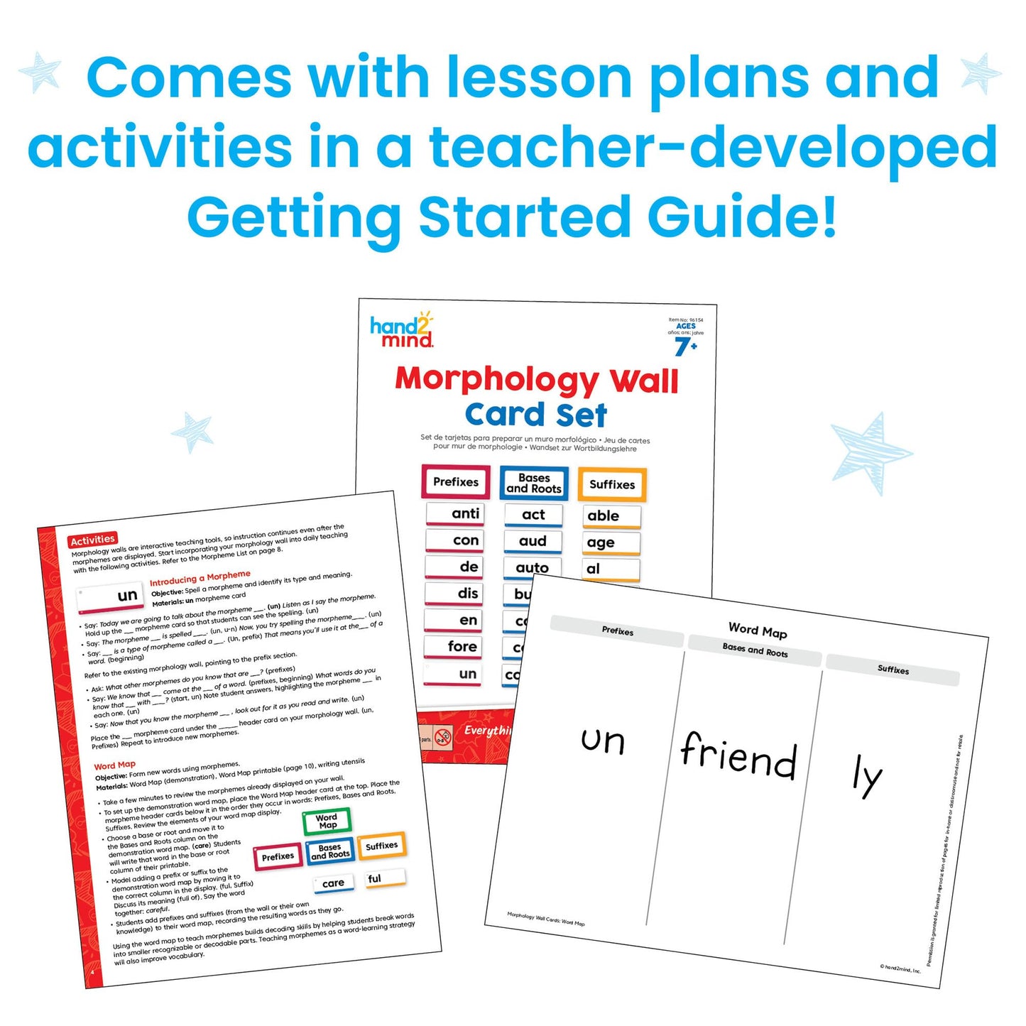 hand2mind Morphology Wall Card Set, Phonemic Awareness, Teaching Materials, Word Wall Classroom Posters for Elementary, Word Roots, Speech Therapy Materials, Literacy Centers Kindergarten Classrooms