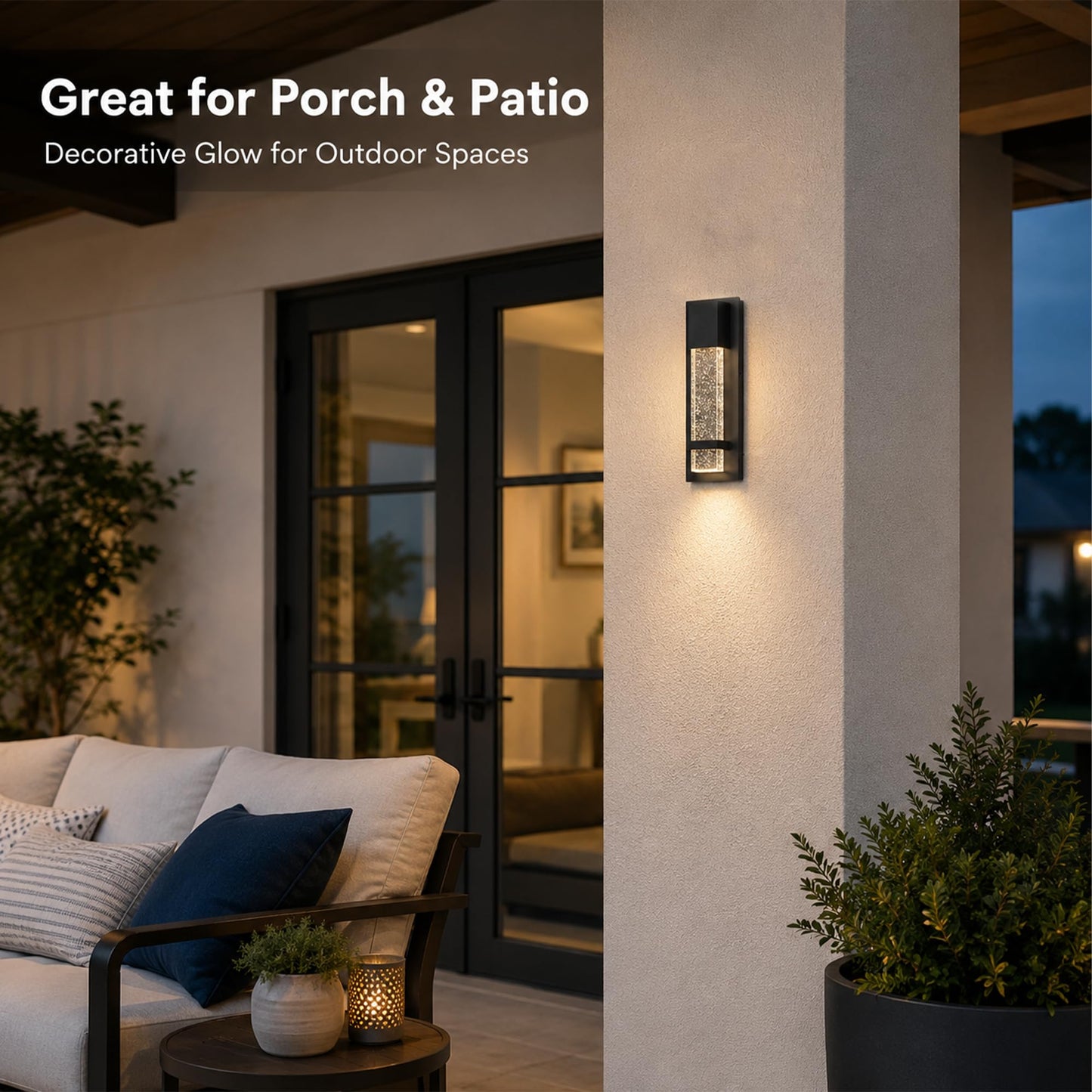 Modern Outdoor Wall Light, 12W LED Wall Sconce 3000K Warm Light, Waterproof Black Aluminum Exterior Wall Light with Bubble Crystal Glass, Hardwired Porch Light for Front Door, Patio, Garage