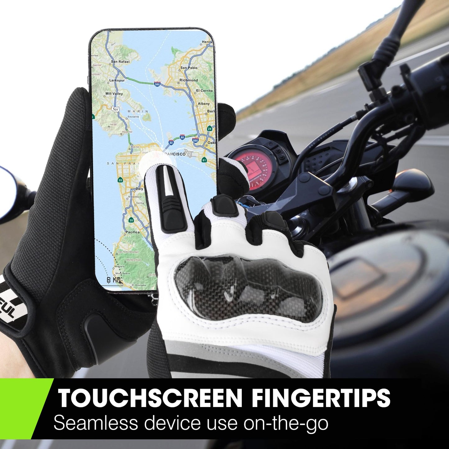 WTACTFUL Motorcycle Gloves for Men Women, Dirt Bike Riding Gloves Full Finger Touchscreen Breathable for Motocross Road Racing Cycling Mountain Bike Bicycle Off-Road MTB ATV Summer White L