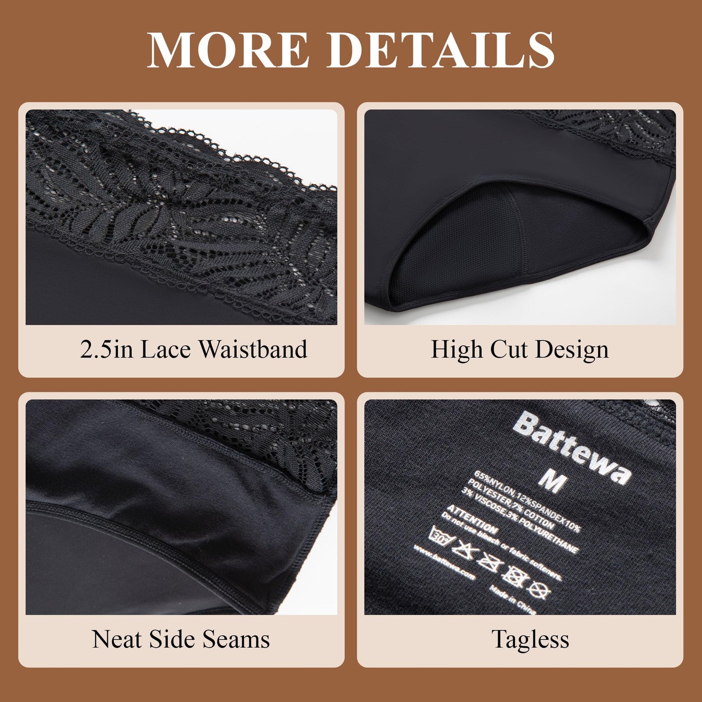 Battewa Leak Proof Underwear for Women Incontinence Bladder Leak Assurance Underwear Waterproof Protective Briefs Absorbent Adult Panties 100ML (Black 3XL)