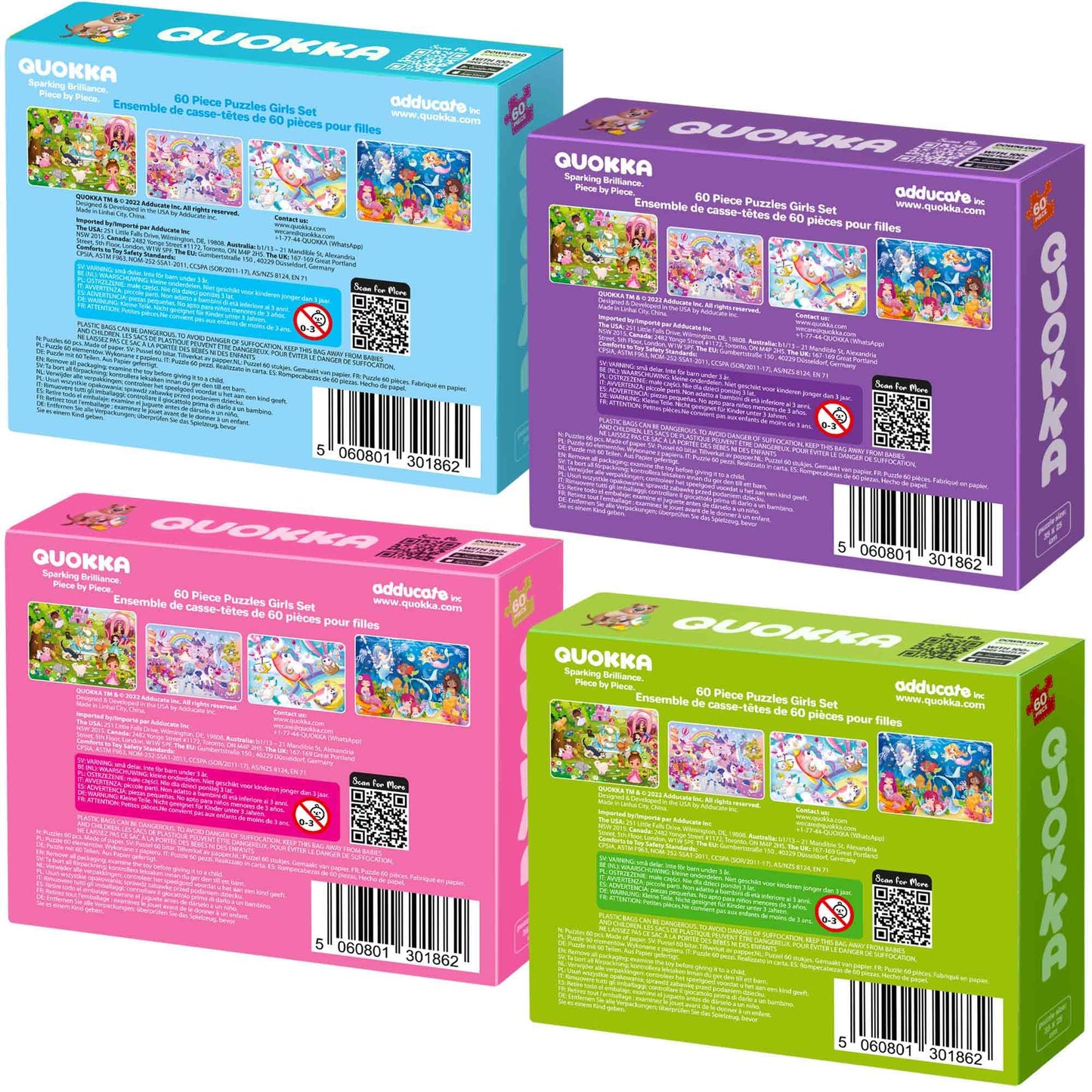 QUOKKA Puzzles for Kids Ages 3-5 - Original - 60 Piece Puzzles for Kids Ages 4-8 - Jigsaw Toddler Puzzle Age 3-5 - Unicorn Princess Animals Toys - Children 4-6 yo - Gift Educational Game