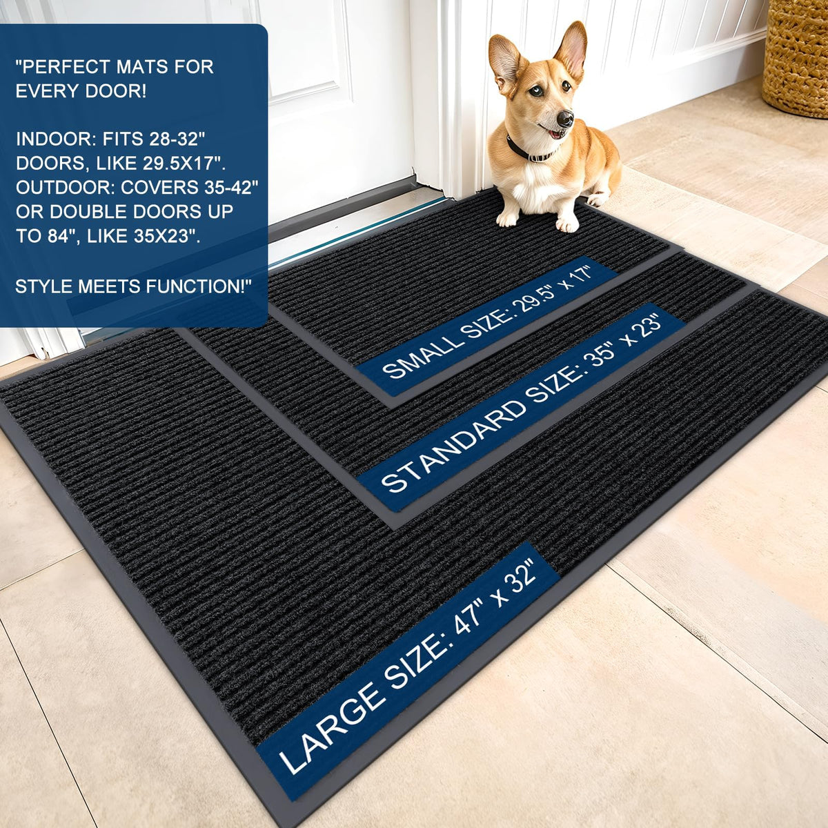 OLANLY Front Door Mat Indoor Outdoor Waterproof Doormat, Low Profile Non Slip Welcome Mat, Easy Clean Heavy Duty Durable Outdoor Mats for Entrance, 35"x23", Black