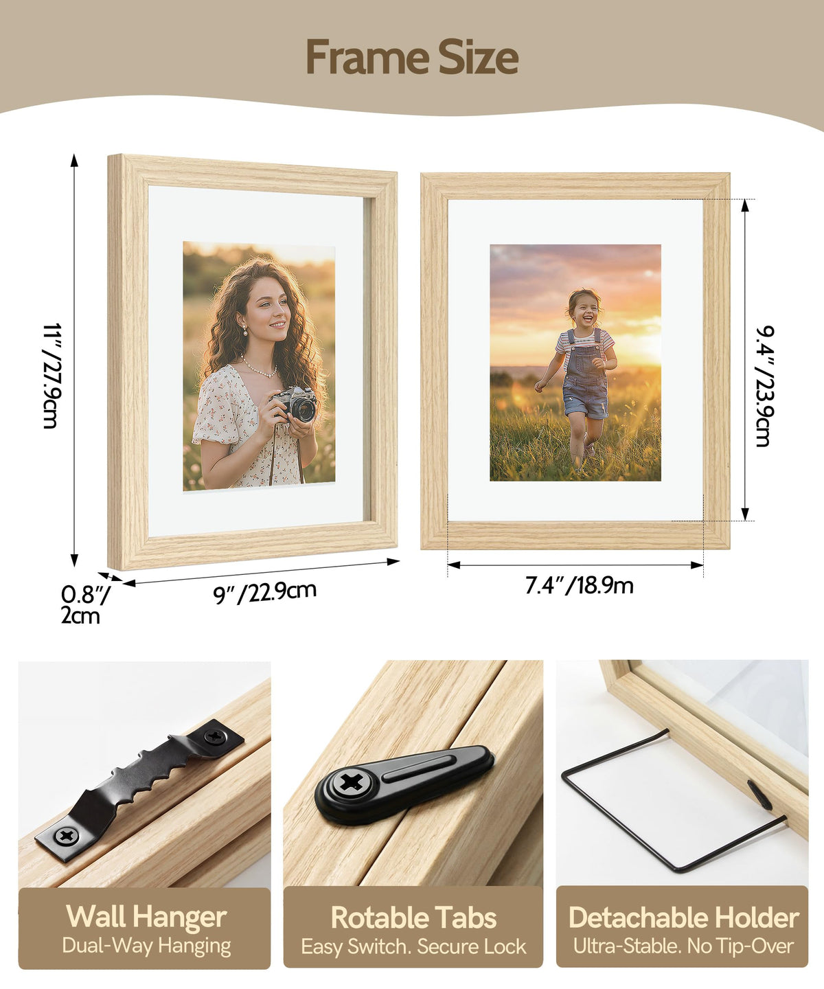 Sonefreiy Floating Picture Frames 8x10 Set of 2, Wooden Photo Frame Double Glass Pressed Flower Frames 5x7 Wall & Tabletop Display Photo or Postcard, Christmas Gifts, Gift for Wedding Family Friends